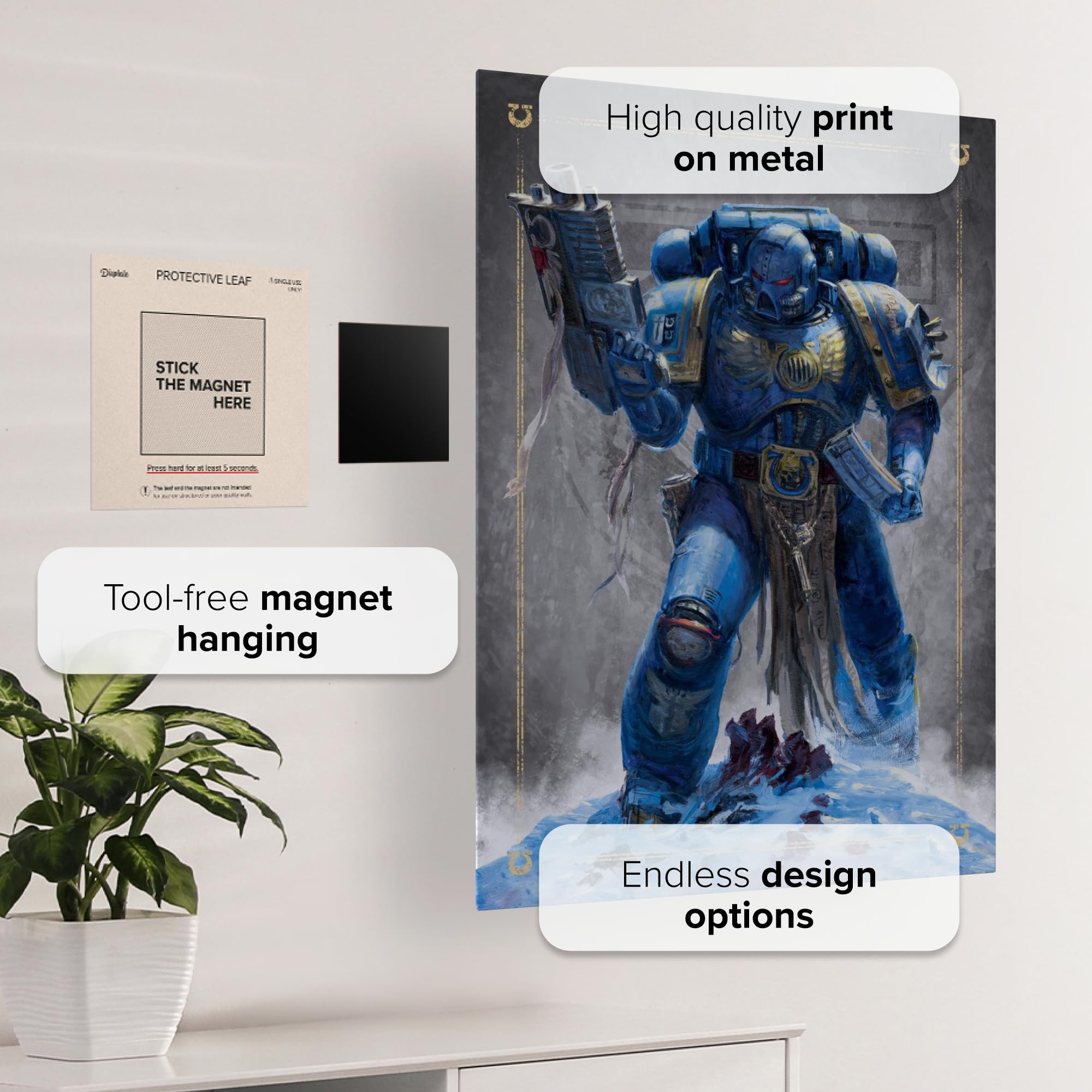 Displate Warhammer Metalposter Magnetische Befestigung Offiziell Lizenziert Bilderr Geschenke Ultramarine Battle Brother Poster 32x45cm