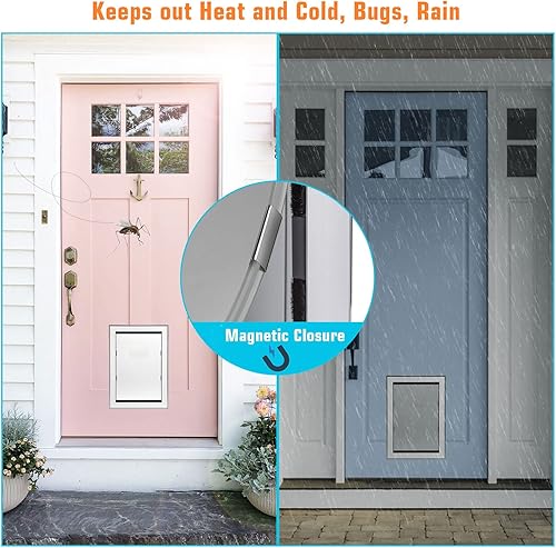 Miniatura 7 de Ownpets Puerta impermeable para perro, puerta de aluminio para mascotas para puertas interiores y exteriores, con solapa magnética y panel