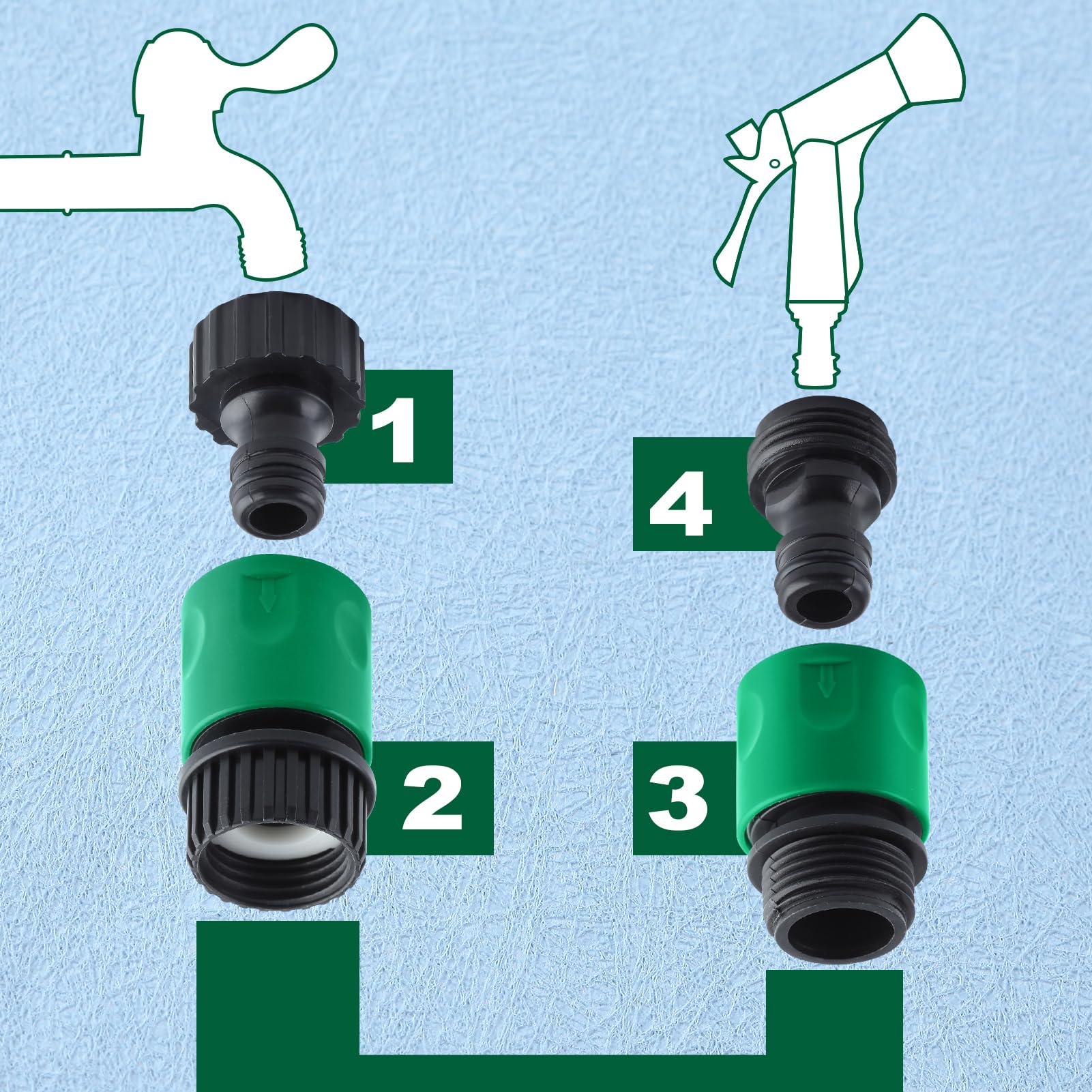 GOLD DEER 16-Piece Garden Hose Quick Connector Set, 3/4 Inch Plastic, Green, Quick Connect, Hose Connector - Image 4
