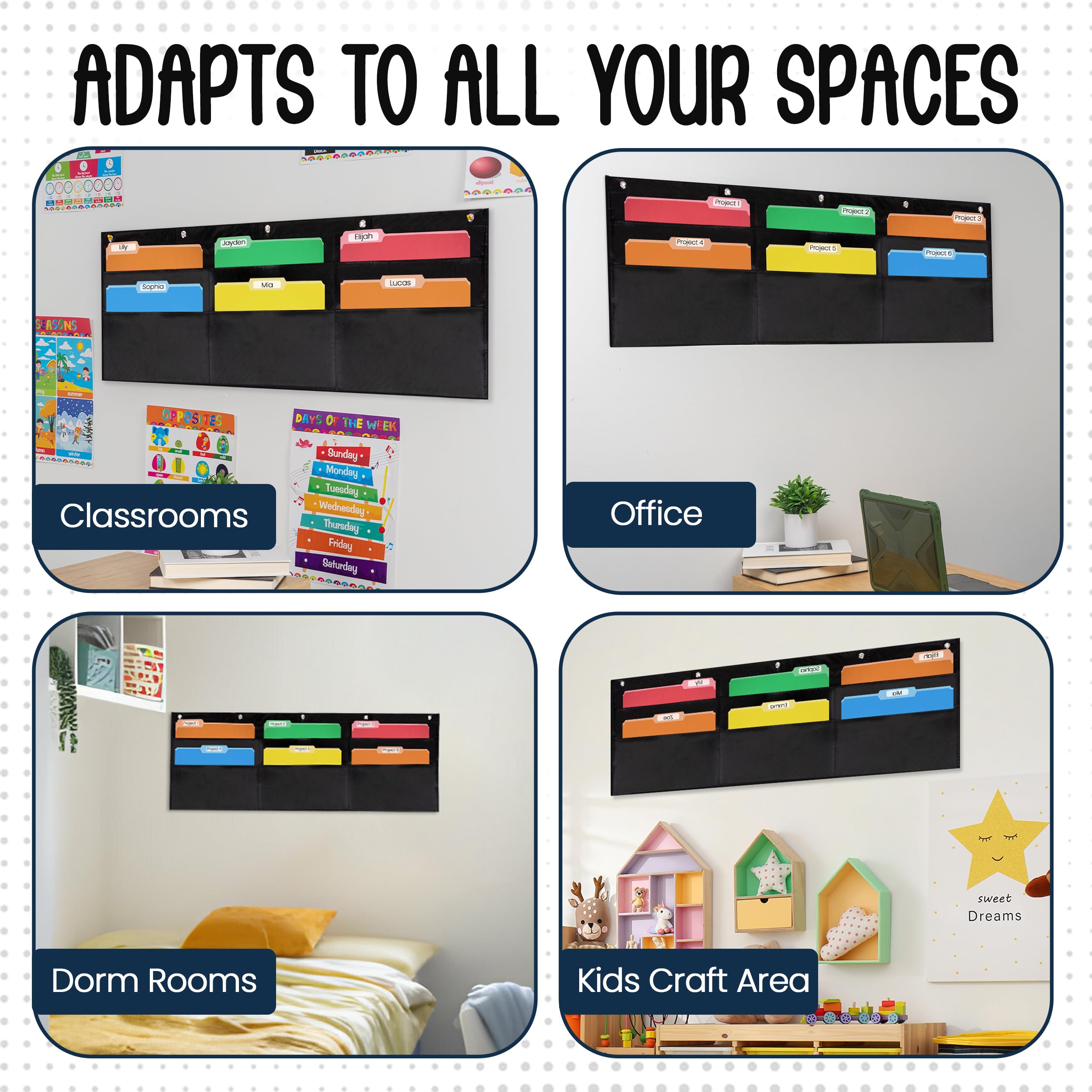 10 Pocket Horizontal Storage Pocket Chart, Hanging Wall File Organizer