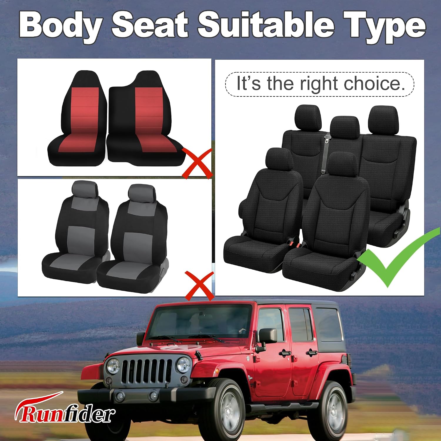 Seat Covers for Wrangler JK 2013-2017 4 Door, Pickup Truck Cover Composite Fabric Excellent Protective Performance Seat Protector Front and Rear Full Set - Black