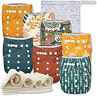 Vista 10 de Nora's Nursery Pañales de tela, paquete de 7 con 7 insertos y 1 bolsa húmeda, funda impermeable, lavable, reutilizable y pañales de bolsillo