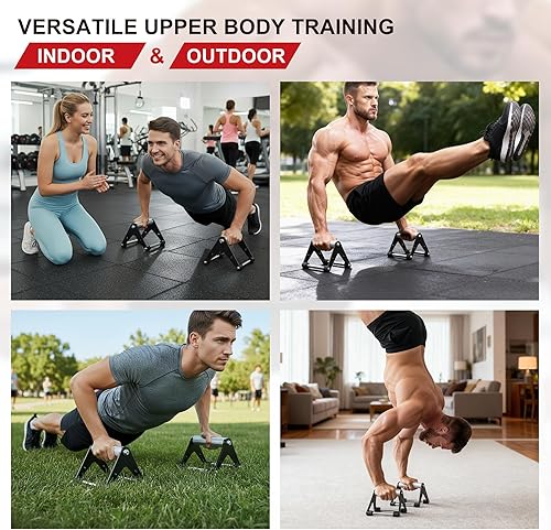 Miniatura 6 de Barra de empuje Soporte de acero inoxidable resistente con base antideslizante, capacidad de 500 libras, equipo portátil de gimnasio en casa para