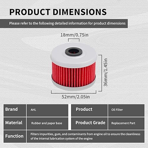 Miniatura 4 de AHL 113 Filtro de aceite para Honda TRX300EX TRX300 EX 1993-2008 TRX200D FOURTRAX 200 1990-1997 TRX 250 1987 TRX250X 1989-1990 TRX300EX FOURTRAX