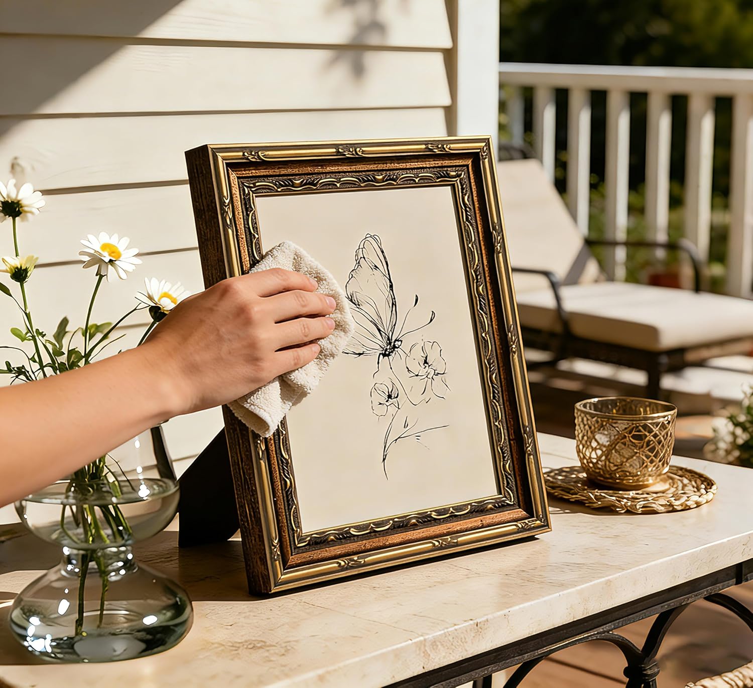Vintage Gold Framed Canvas Wall Art Sketch Painting Picture Wall Decor Vintage Butterfly Floral Poster Print Artwork for Farmhouse Bedroom Living Room Bathroom Study Hallway Guest Room Home Decoration