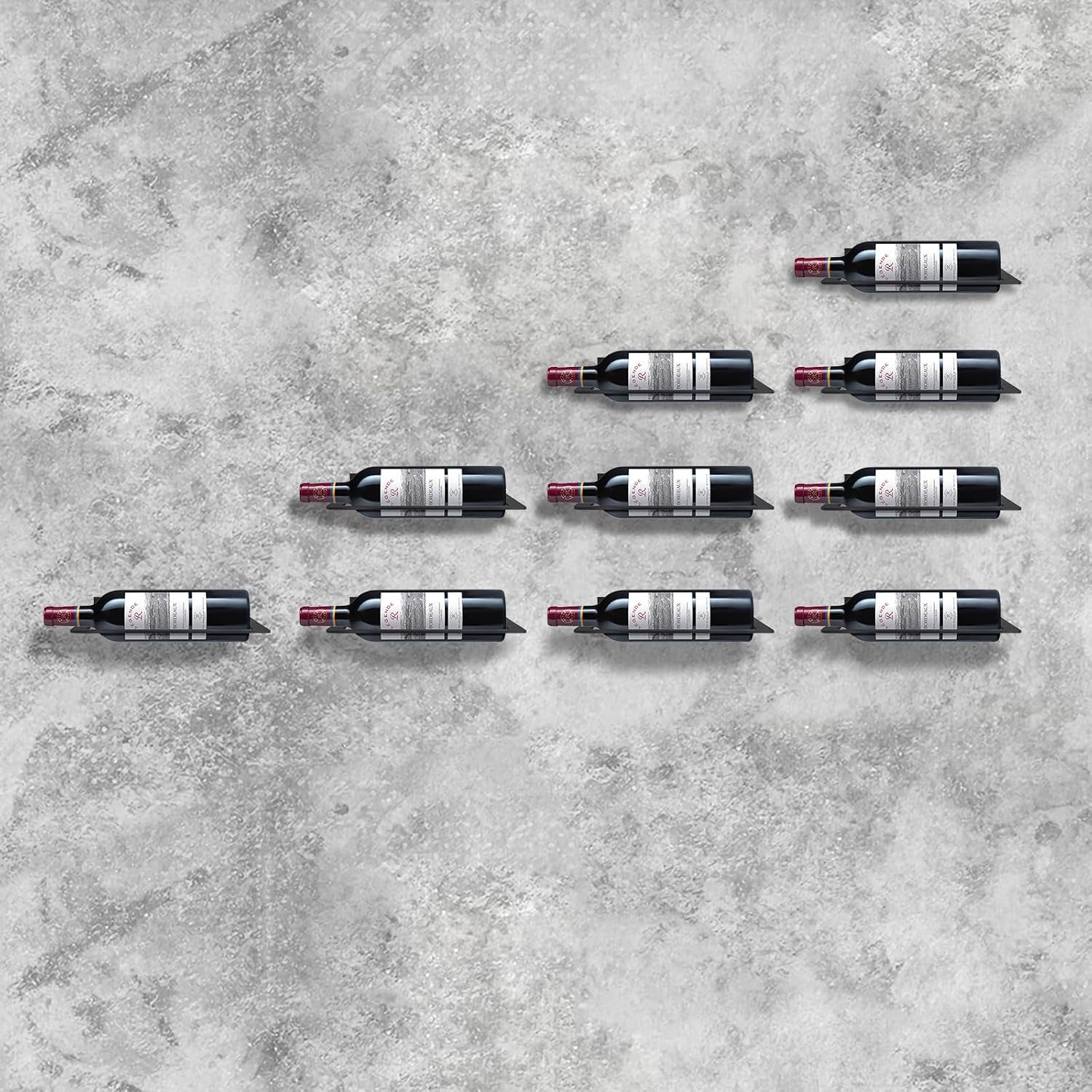 GeLive Wall Mounted Wine Bottle Holder Individual Wine Rack Aluminum Alloy Wine Collection Display Storage Organizer on Wood Surface Concrete Wall Kitchen Bar Home Wall Decor Matte Black 10 Pcs