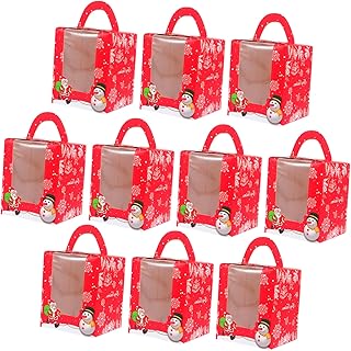 VILLFUL 10pcs Boxes Christmas Cake Box Single Cupcake Holder Cake Containers Cup Cake Boxes Individual Cupcake Container Christmas Treat Boxes Muffin Gift Muffin Cup Paper Dessert