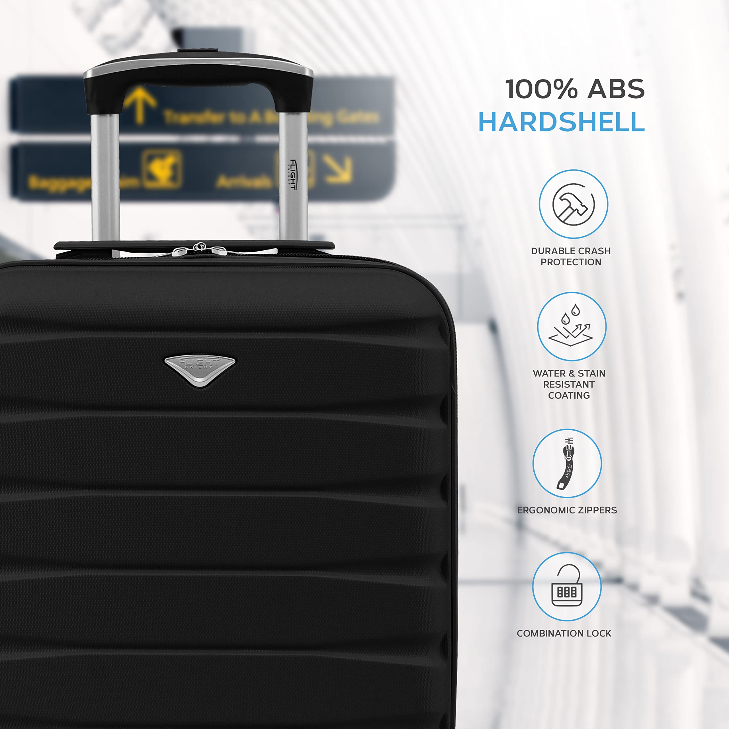 Flight Knight Suitcase Set of 2 Lightweight 4 Wheel ABS Hard Case Carry On Hand Luggage Approved for Over 100 Airlines Including British Airways, Ryanair & easyJet Approved Free Carry On 45x36x20cm