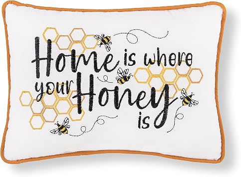 C&F Home Home is Where Your Honey is Embroidered Throw Pillow 9" x 12" Bee Cute Buzz Spring Decorative Accent Covers for Couch and Bed 9" x 12" White