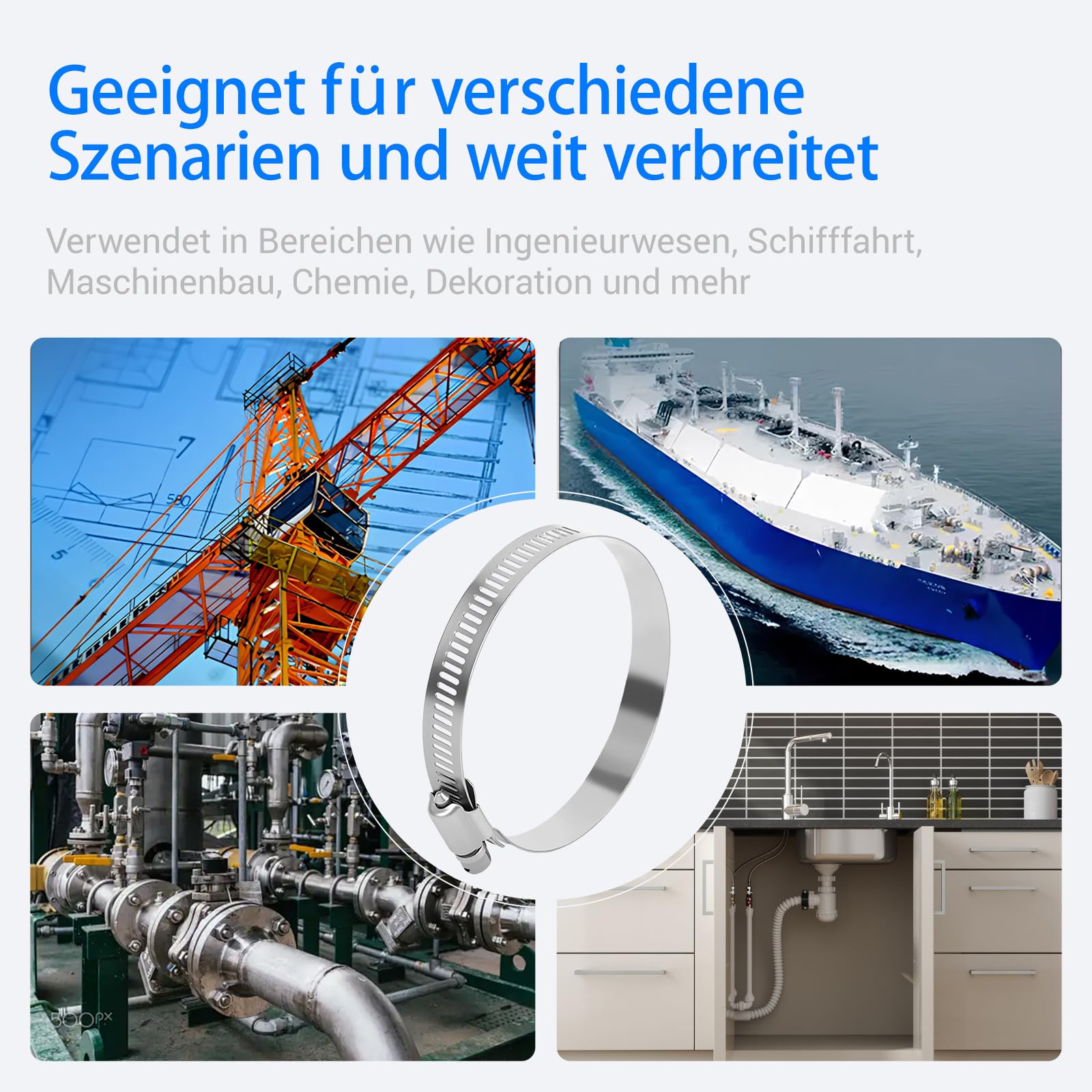 6 Stück Schlauchschellen verstellbar 72 – 95 mm, Schlauchschelle aus Edelstahl, Schraubschellen mit Metallschrauben, Bolzen, Schlauchschellen für Benzinschläuche, Diesel, Pool