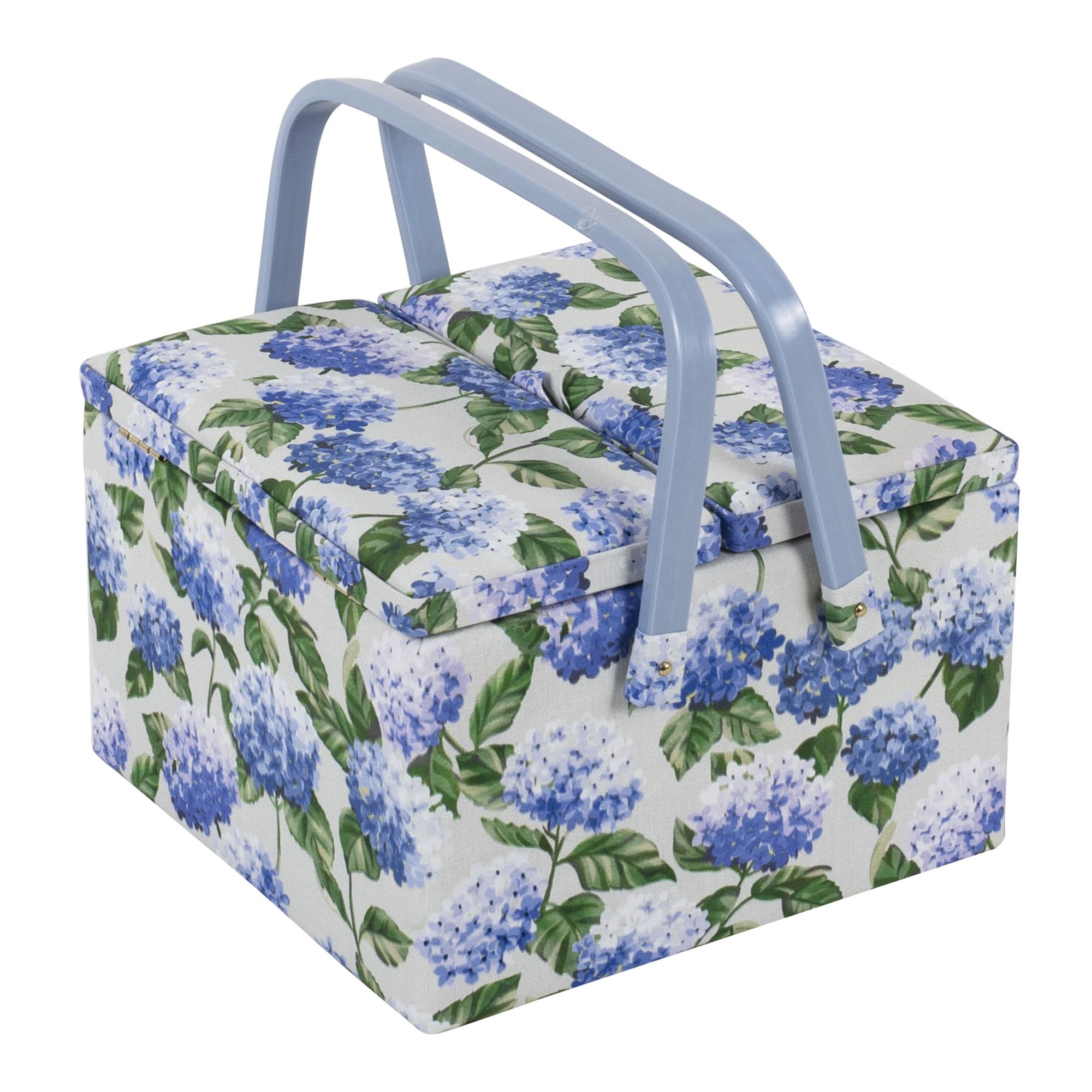 Hobby Gift Large Sewing Box Organiser Twin Lid with Handle - Cotton Basket Sewing Storage Box, Craft Storage Boxes with Compartments for Tools & Accessories - 25 x 25 x 17cm, Hydrangea