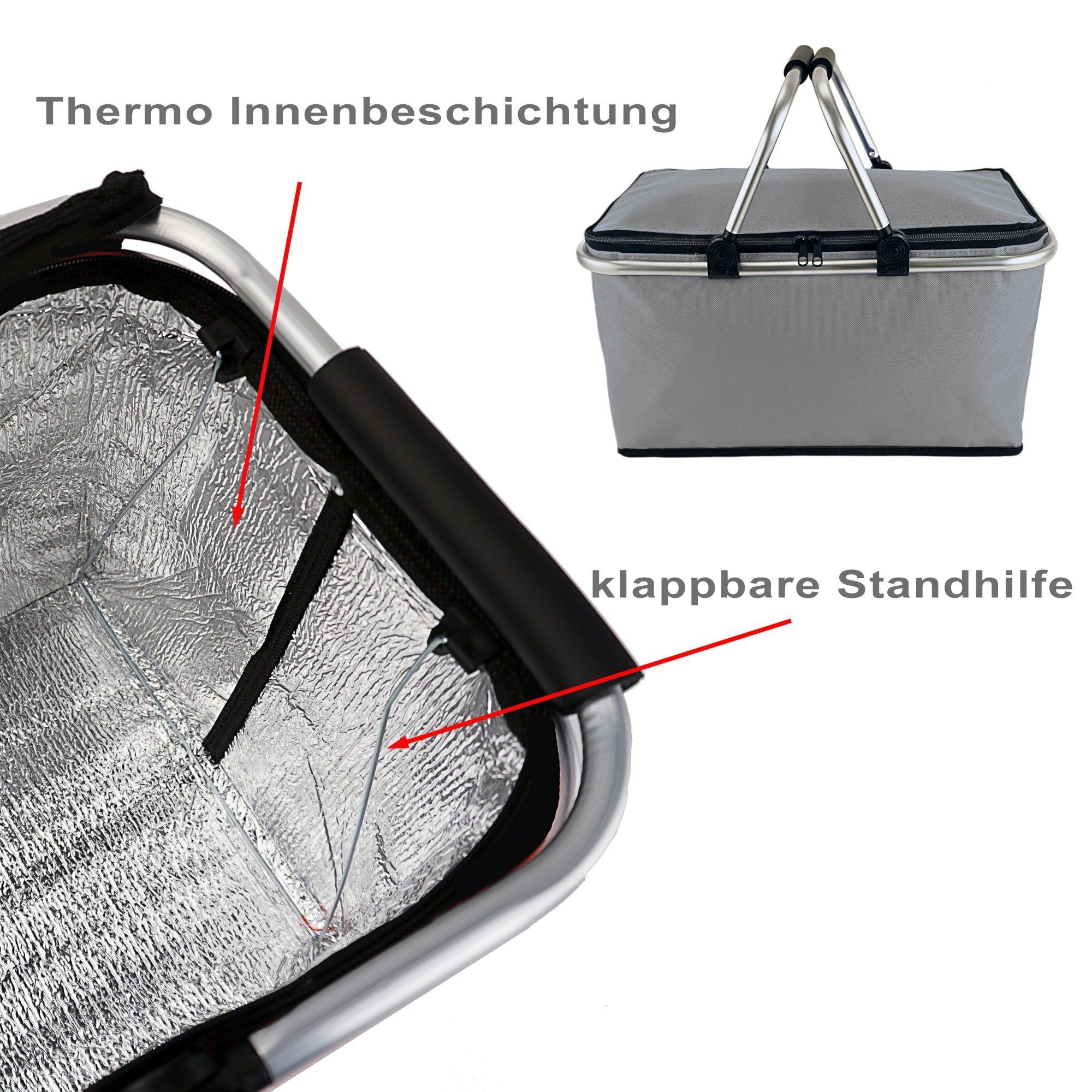 Cepewa Panier à provisions, pliable, avec fonction thermique, 30 l, sac isotherme, pour pique-nique, gris, avec fonction thermique