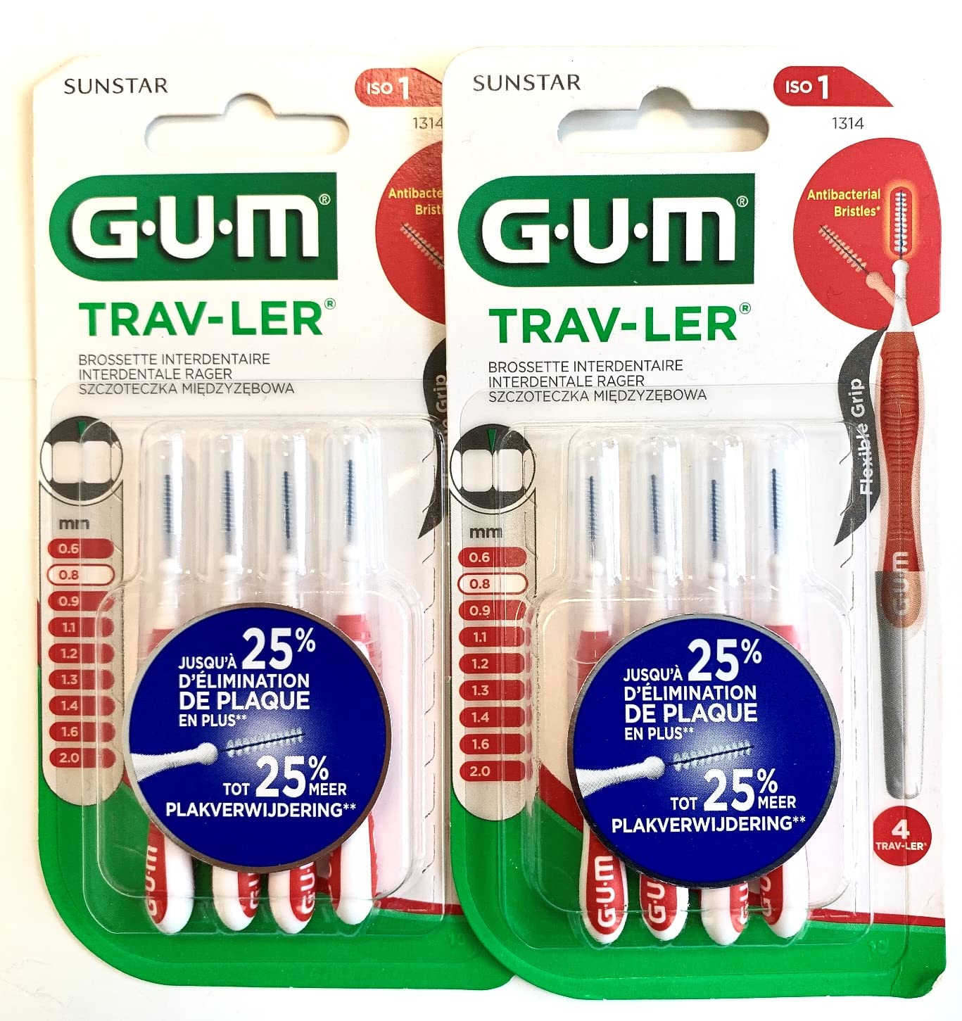 GUM Proxabrush Travler 4 Brossettes Interdentaires - Ref: 1314 : 0,​8 mm (2)