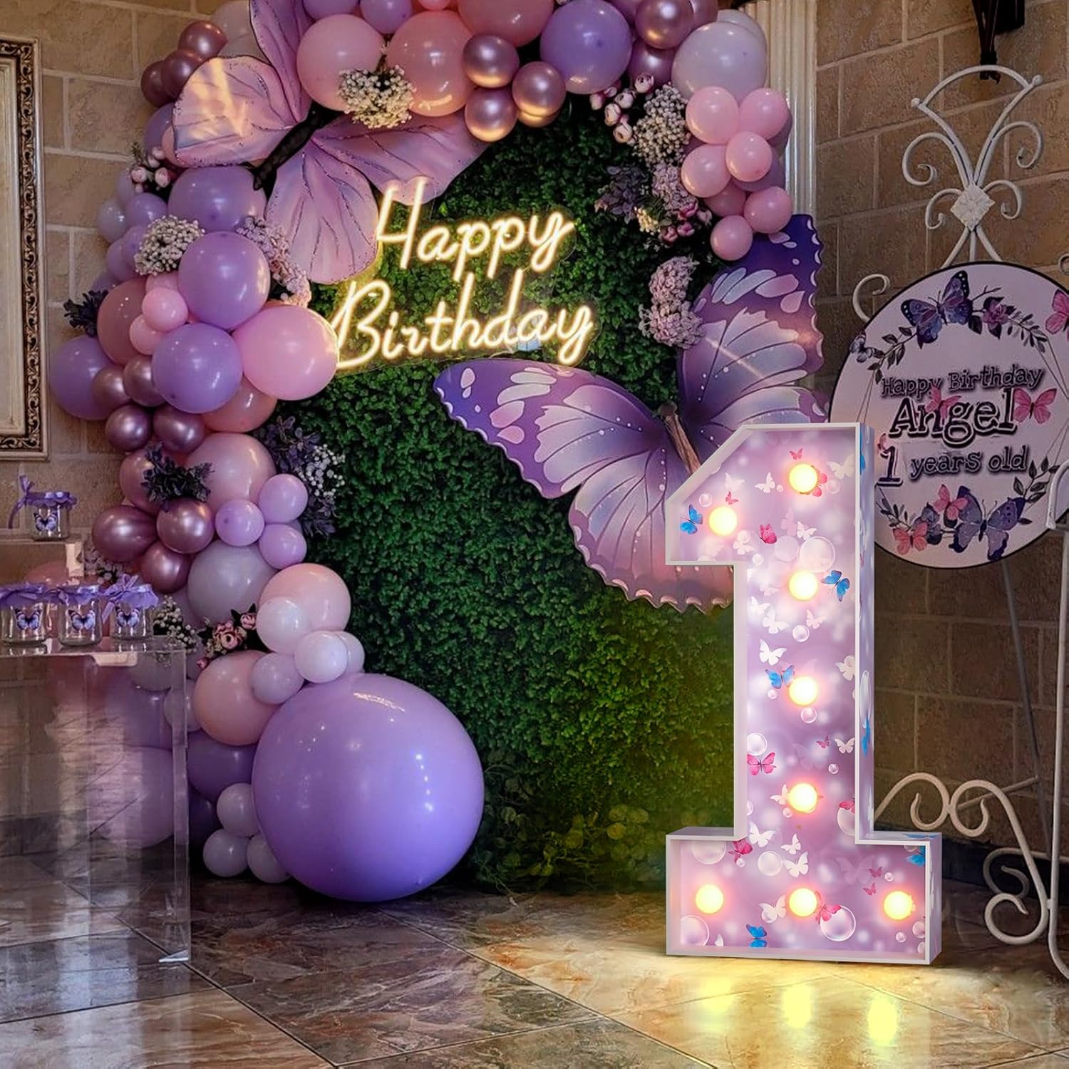 Marquee Numbers Butterfly Birthday Decorations: 3ft Large Party Decor First 1st 21st Big Light Up Cardboard Number 1