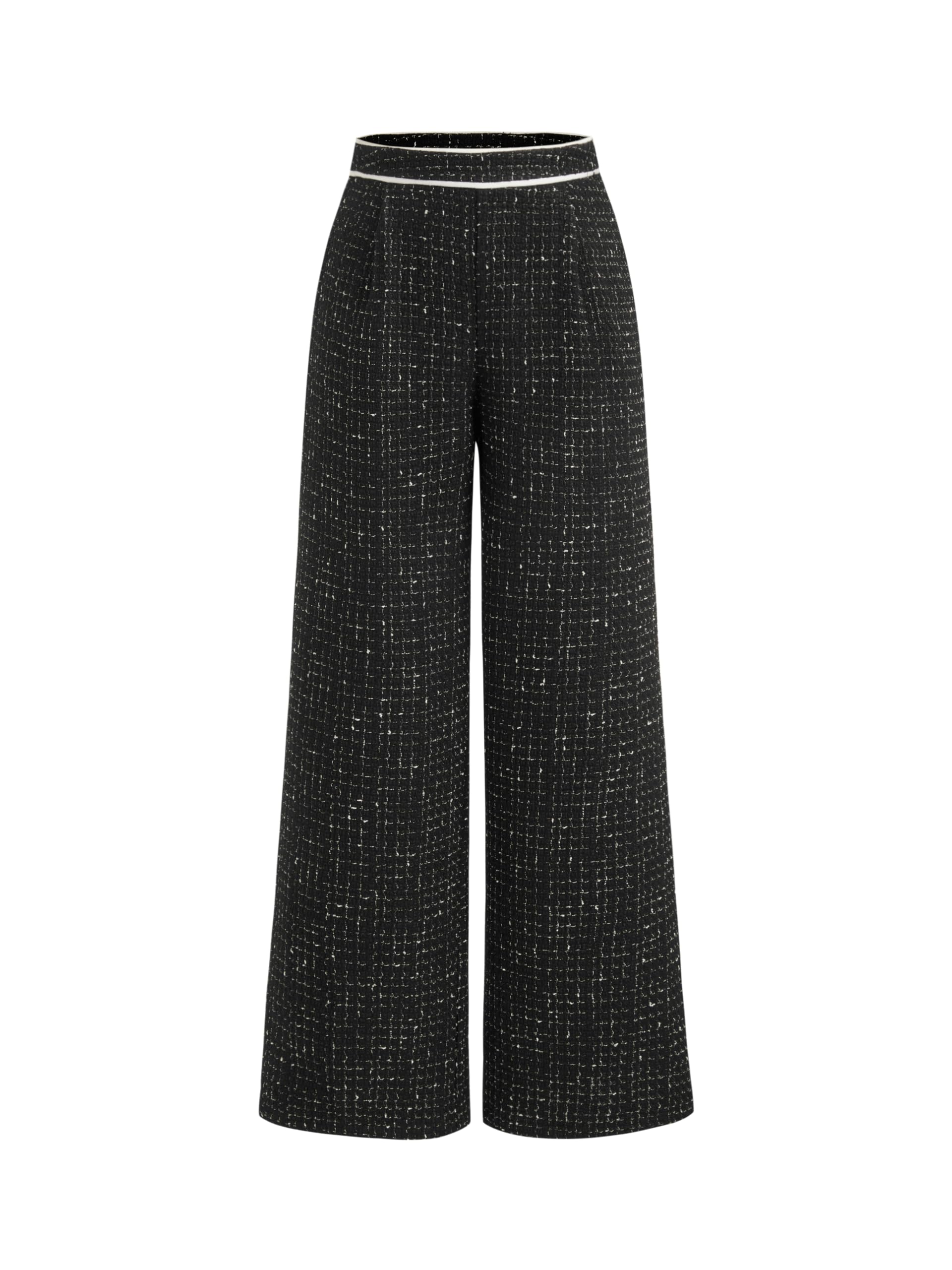 CIDER Tweed Middle Waist Contrasting Binding Straight Leg Trousers