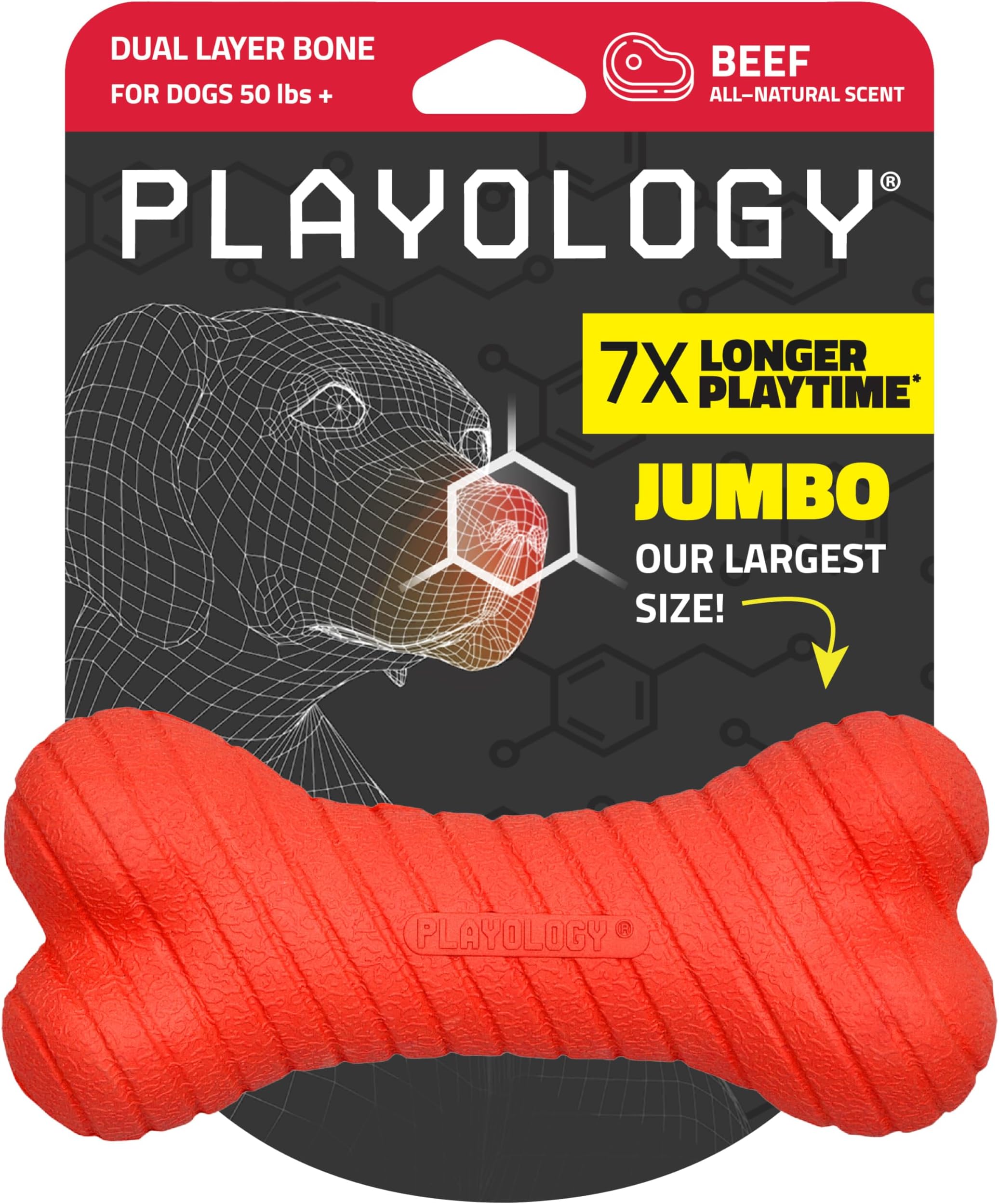 Playology Dog Toys | Dual Layer Bone Chew Toy for Large Dogs | Beef Scented Jumbo Dog Bone