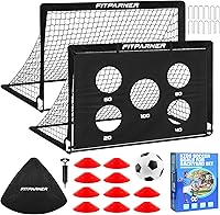 FITPARNER 2-Pack 4x3 FT Portable Pop-Up Soccer Goals for Kids with Targets, Ball, Cones - Backyard Training Set