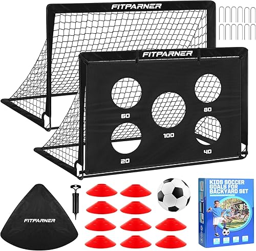 Kids Soccer Goal for Backyard Set,2 Pack of 4x36x4 ft Portable Pop Up Soccer Nets,Complete Youth Training Equipment with Target,Ball & Cones for