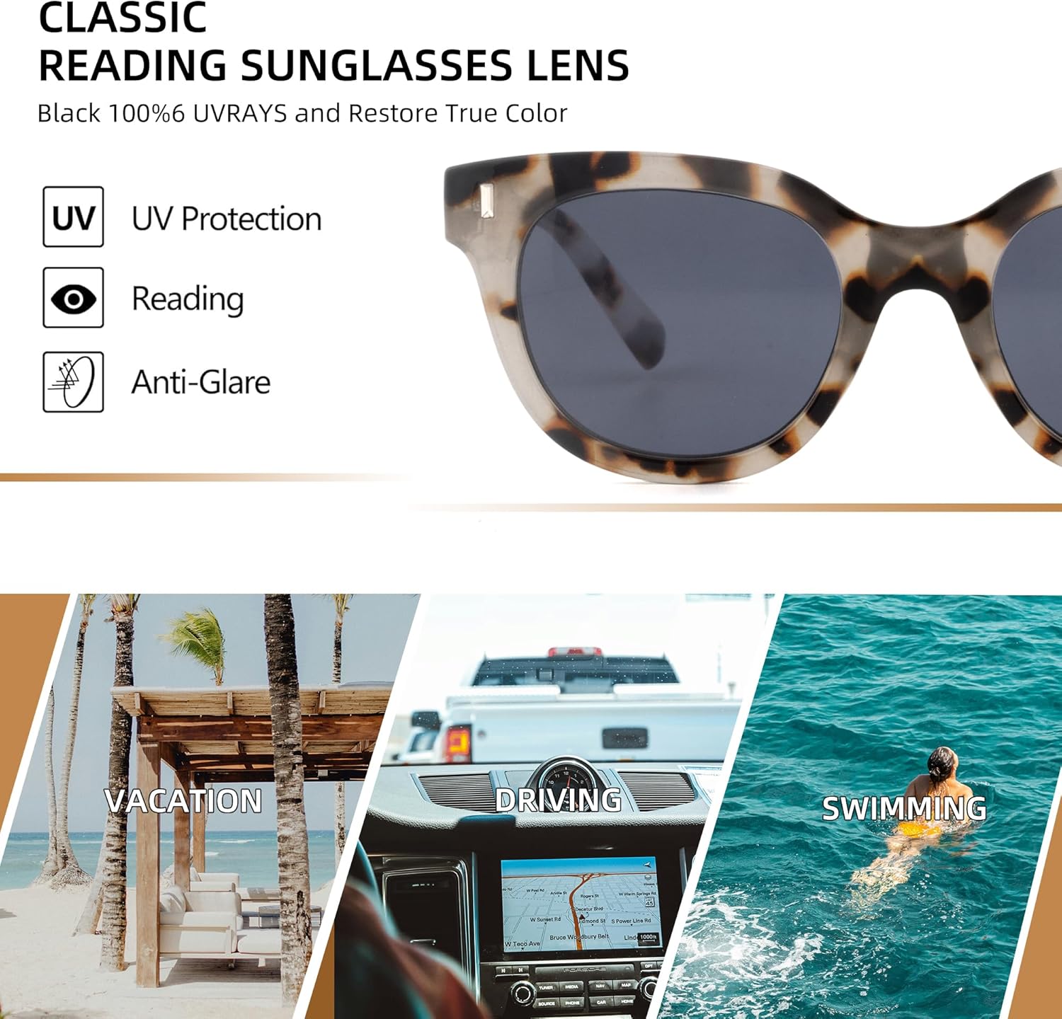 2 Pack Reading Sunglasses for Women Classic Reader Sunglasses Outdoor Full Lenses Magnifying Sun Readers UV Protection（BK+ST 1.25） - Image 2