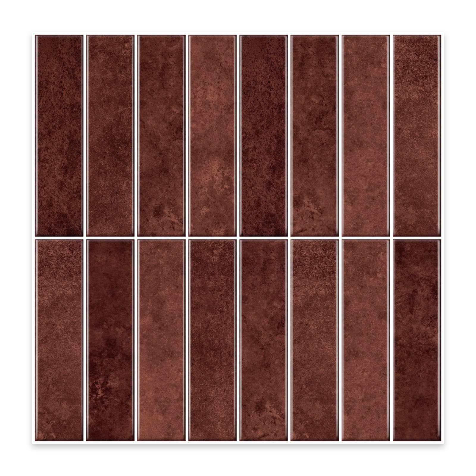Alwayspon Lot de 10 feuilles 30,5 x 30,5 cm Autocollants effet carrelage métro 3D rétro rouge, autocollants muraux auto-adhésifs étanches à coller pour cuisine, salle de bain