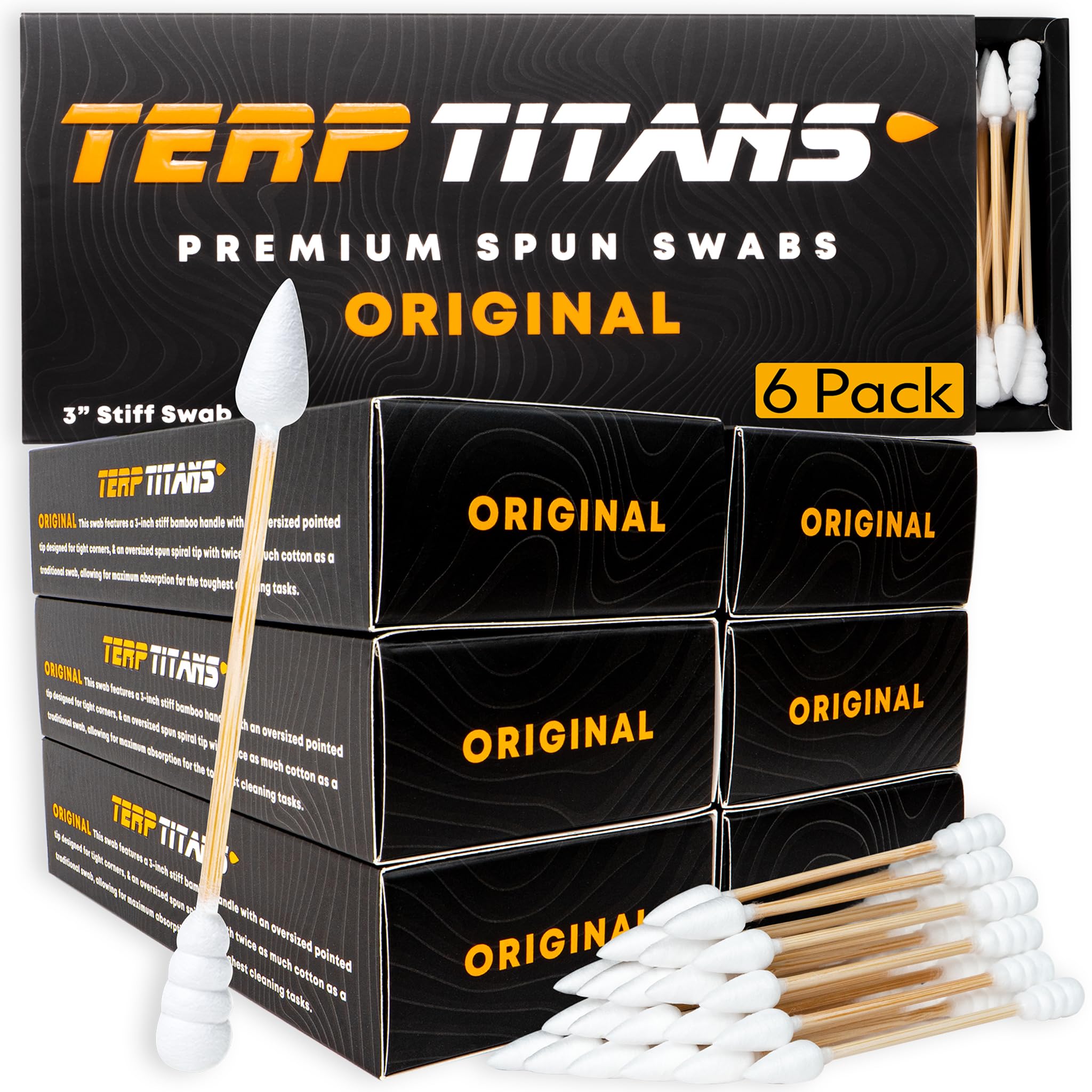 TerpTitans Original 6 Pack Bamboo Cotton Swabs Dual-Tip Spiral for Maximum Absorption Fine Point for Pinpoint Precision Extra