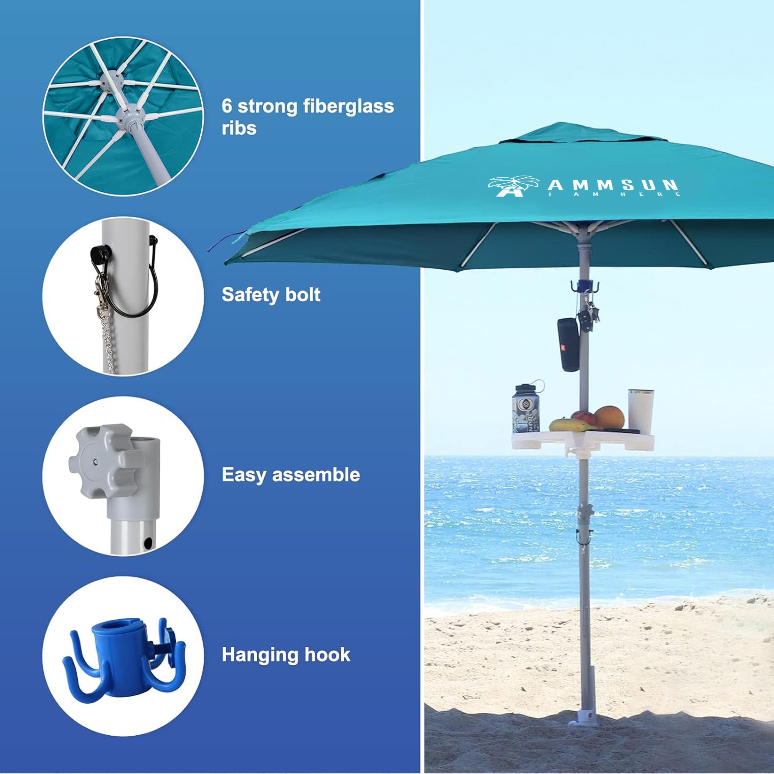 AMMSUN 6 Panels 7ft Polyester Fabric Heavy Duty AirVent