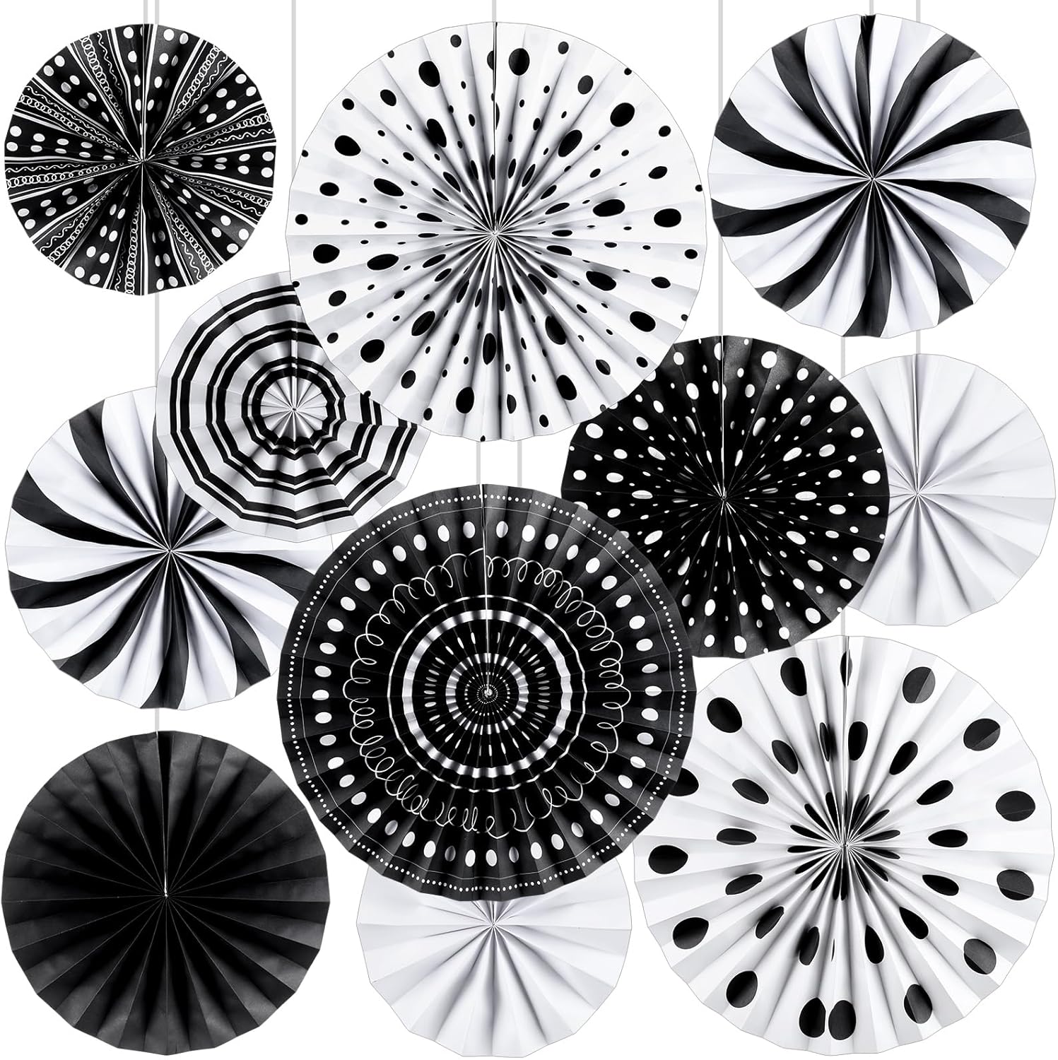 18 Pcs Black White Round Hanging Paper Fans Decor Back to School Paper Fans Round Garlands Bulletin Board Classroom Decorations for Party Supplies Classroom Decor