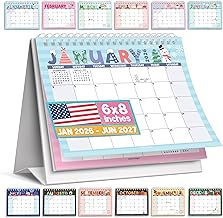 Small Desk Calendar 2026-2027 - Standing Flip Desk Calendars 2026, 18 Months Stand Up Calendars from Jan 2026 to June 2027, Typography Desktop Calendar Planner for Home, School, Office