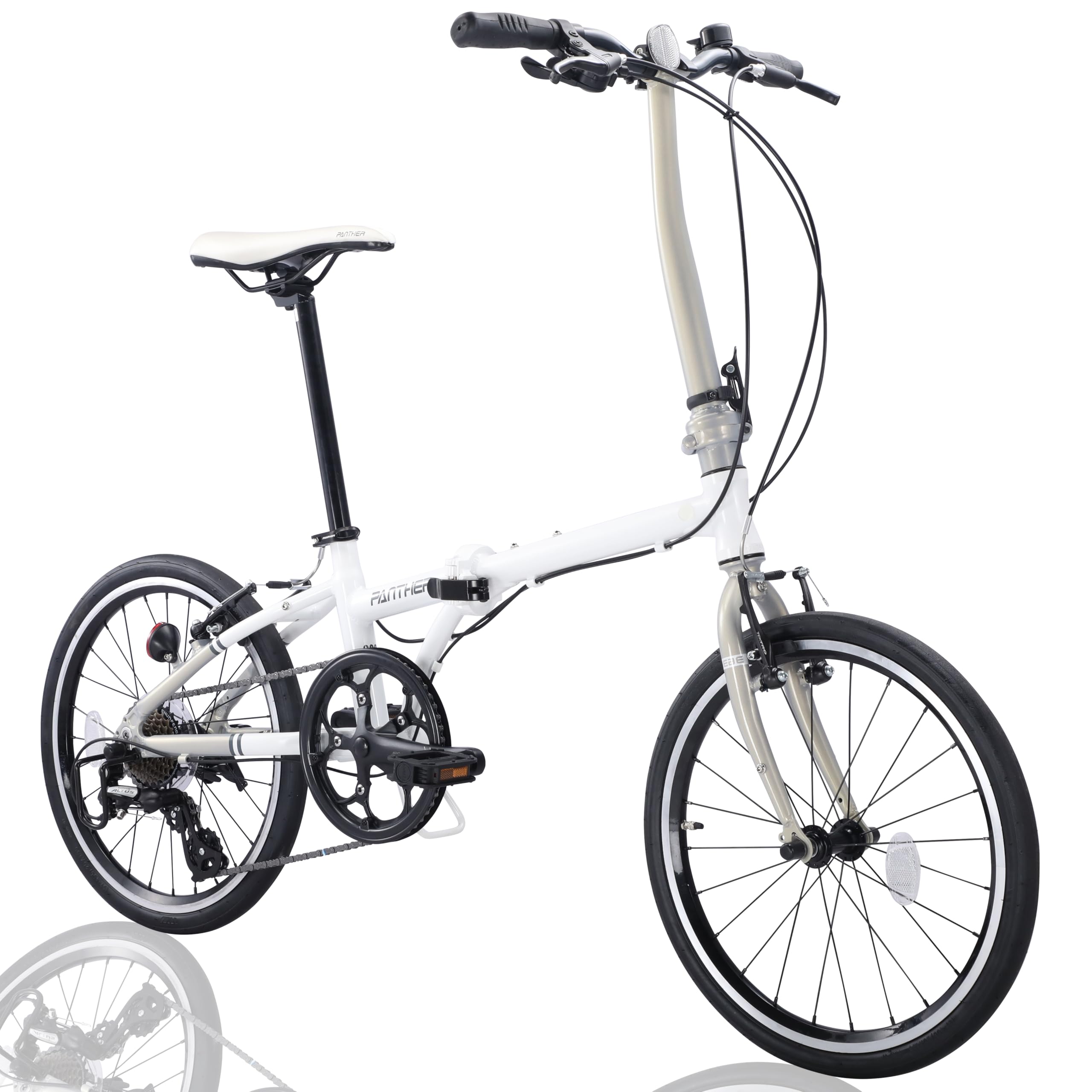 PANTHER HEBE 20-inch Folding Bike Lightweight 6061 Aluminum Frame Shimano 8-Speed Compact & Portable Urban Commuter Bicycle with Mudguards Adjustable Handlebar for Men & Women (CLASSIC WHITE) Sporting Goods