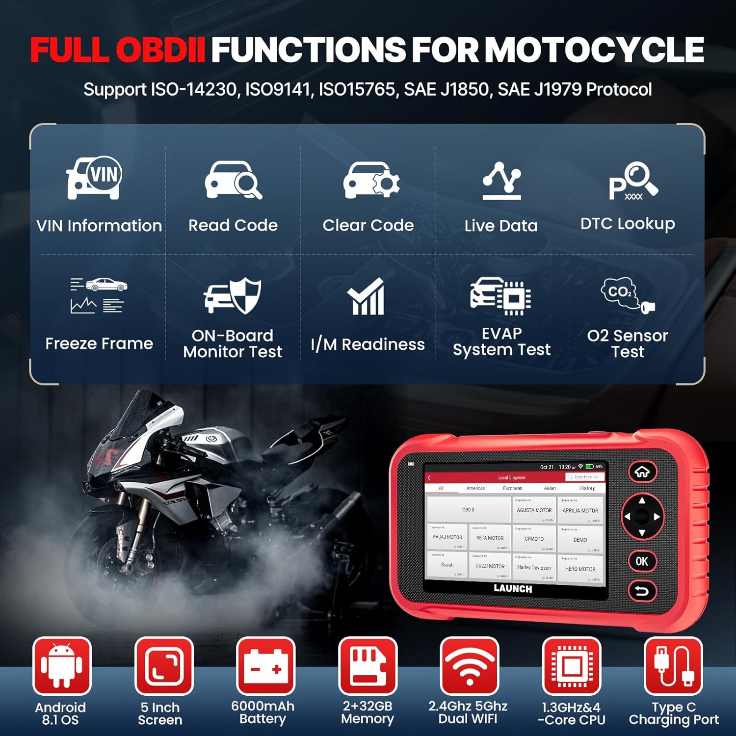 LAUNCH CRP129MT Pro Motorcycle Scanner,Fully Functional Bidirectional Scanner with Multi Resets,38+ Brands,Motorcycle scan Tool Fits for Harley, Honda, Yamaha, Indian,Suzuki,Polaris,Victory,BMW & More