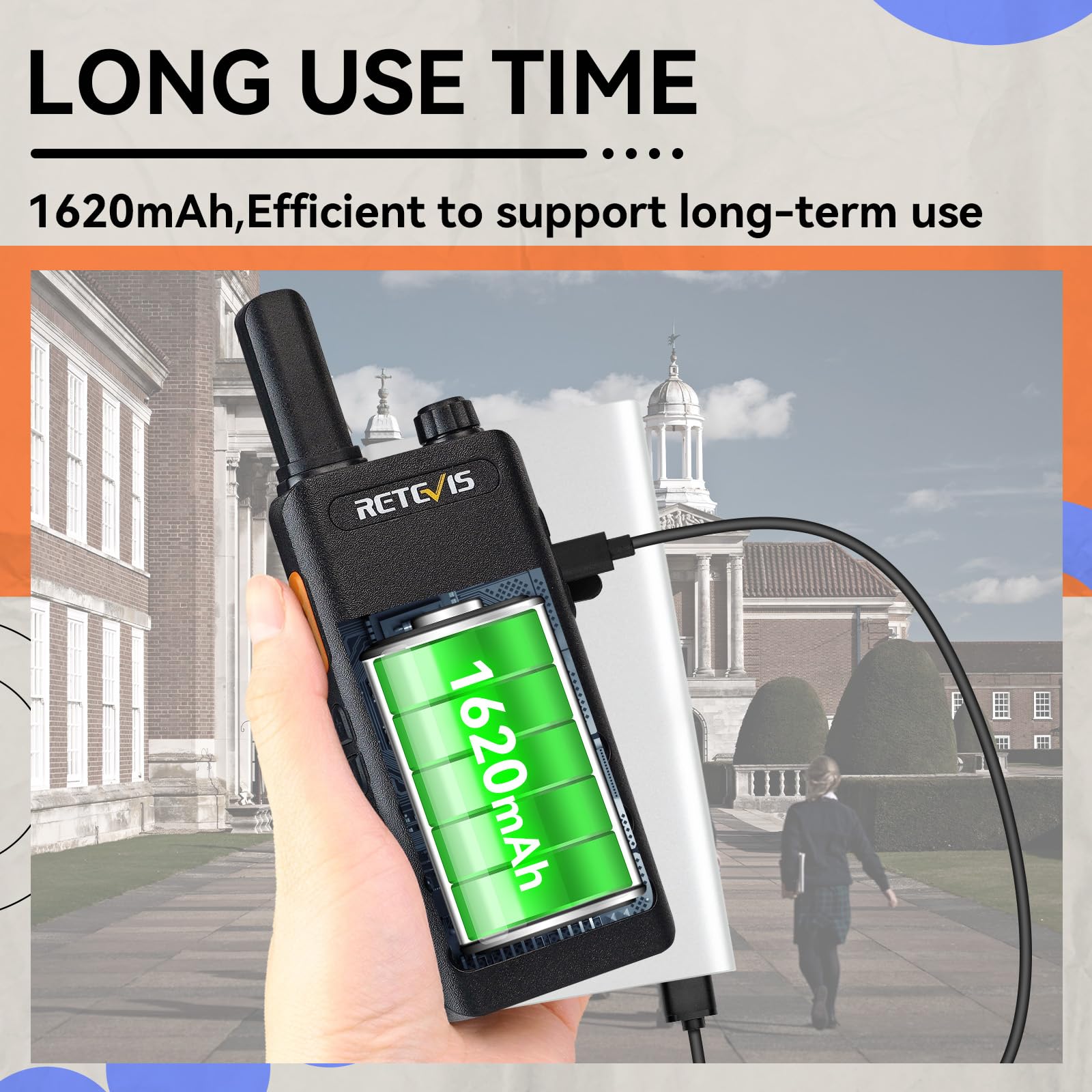 Retevis Talkie-Walkie RT622P, PMR 446 Talkie-Walkie Professionnel avec Écouteurs Rechargeables, 1620 mAh, VOX, 16 CTCSS DCS Talkie-Walkie Portable Léger pour Écoles, Hôtels (10 Pièces, Noir)