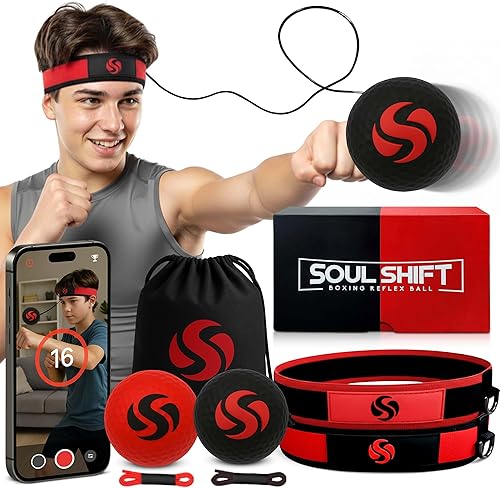Soul Shift - Boxing Reflex Ball  Dual Competition Set  2 Adjustable Headbands + 2 Training Balls + App Included  Speed, Agility & Hand-Eye