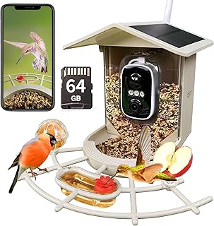 Origem Vogelhaus mit Kamera Vogelfutterhaus aus Weizenstroh,1,7 L Solarbetrieben Futterhaus für Vögel IP66 wasserdicht,2K HD Nachtsicht mit KI-Vogelerkennung, 64 GB SD-Karte für Vogelliebhaber