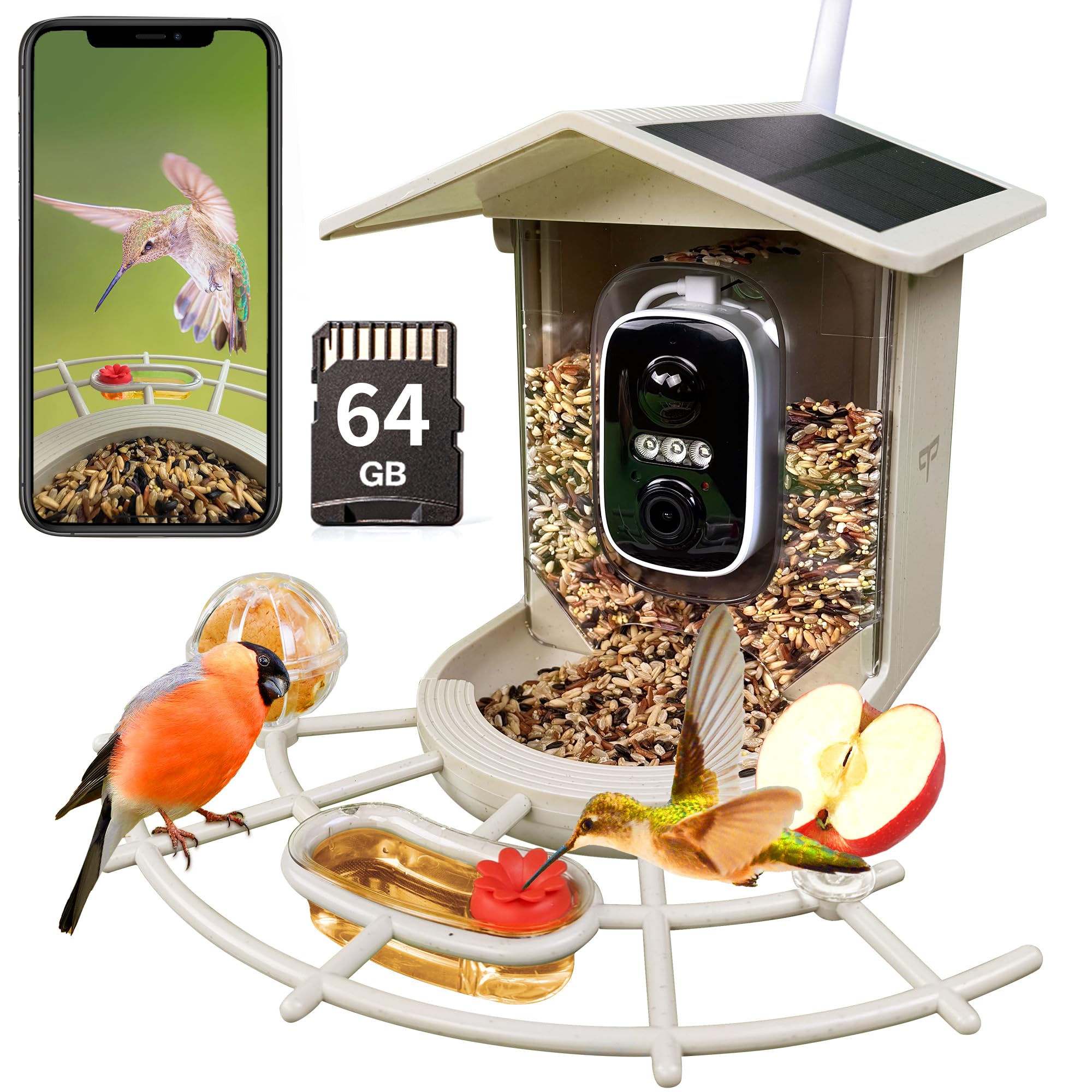 Mangiatoia Intelligente Per Uccelli Vatjubi Con Fotocamera AI – Pannello Solare, Batteria 5000 MAh, Visione Notturna, Riconoscimento Di 10.000 Specie, Impermeabile IP65