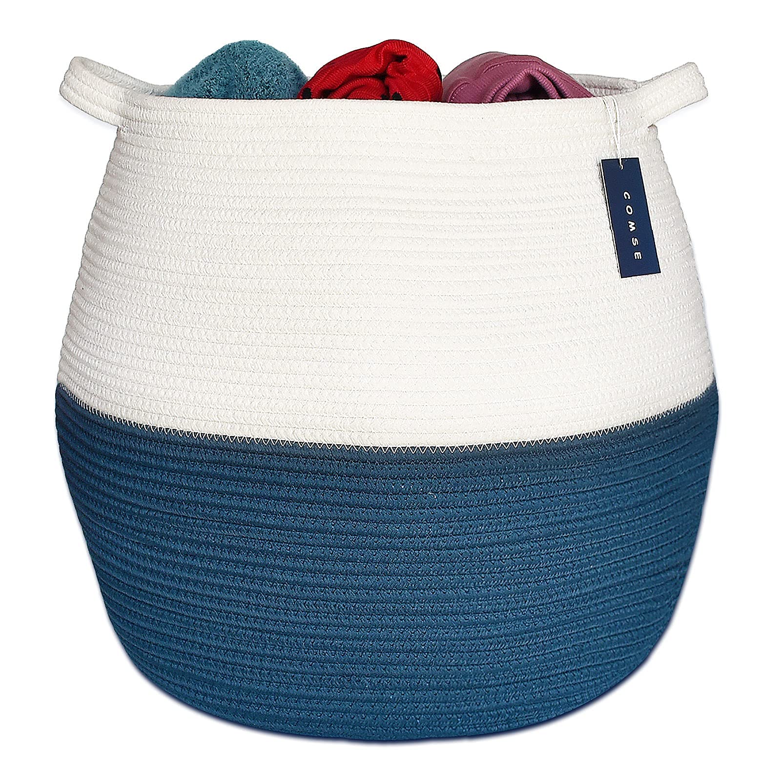 COMSE Large Blanket Basket, Storage Basket, Large Rope Basket, 17.7”x 17.7”, Tall Rope Laundry Baske