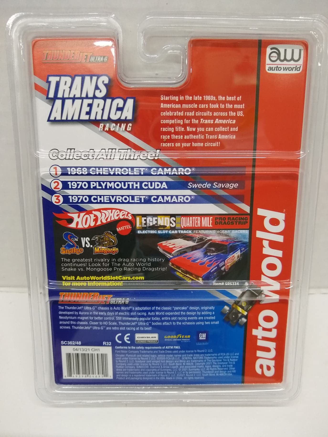 Auto World SC362-2 Trans America Racing '70 Cuda Swede Savage HO Scale Electric Slot Car