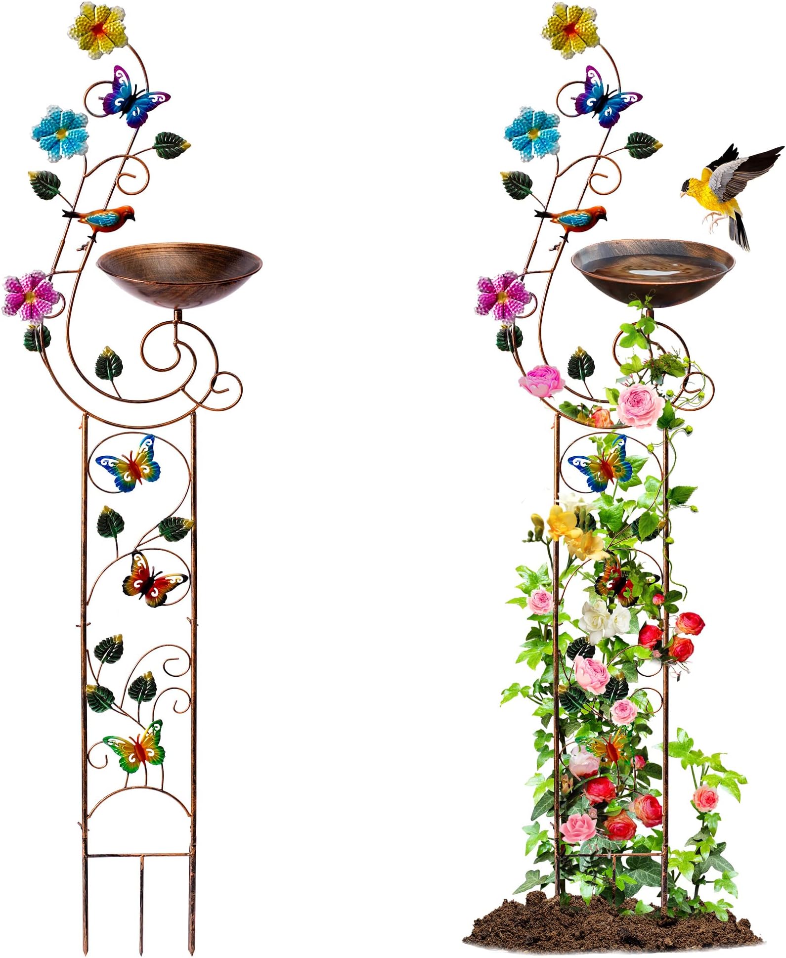 YYWMWM Metal Bird Bath with Trellis for Outside, 57” Height Birdbaths & Supports, Small Garden Decorative Trellises for Climbing Flowers Outdoor (Butterfly)