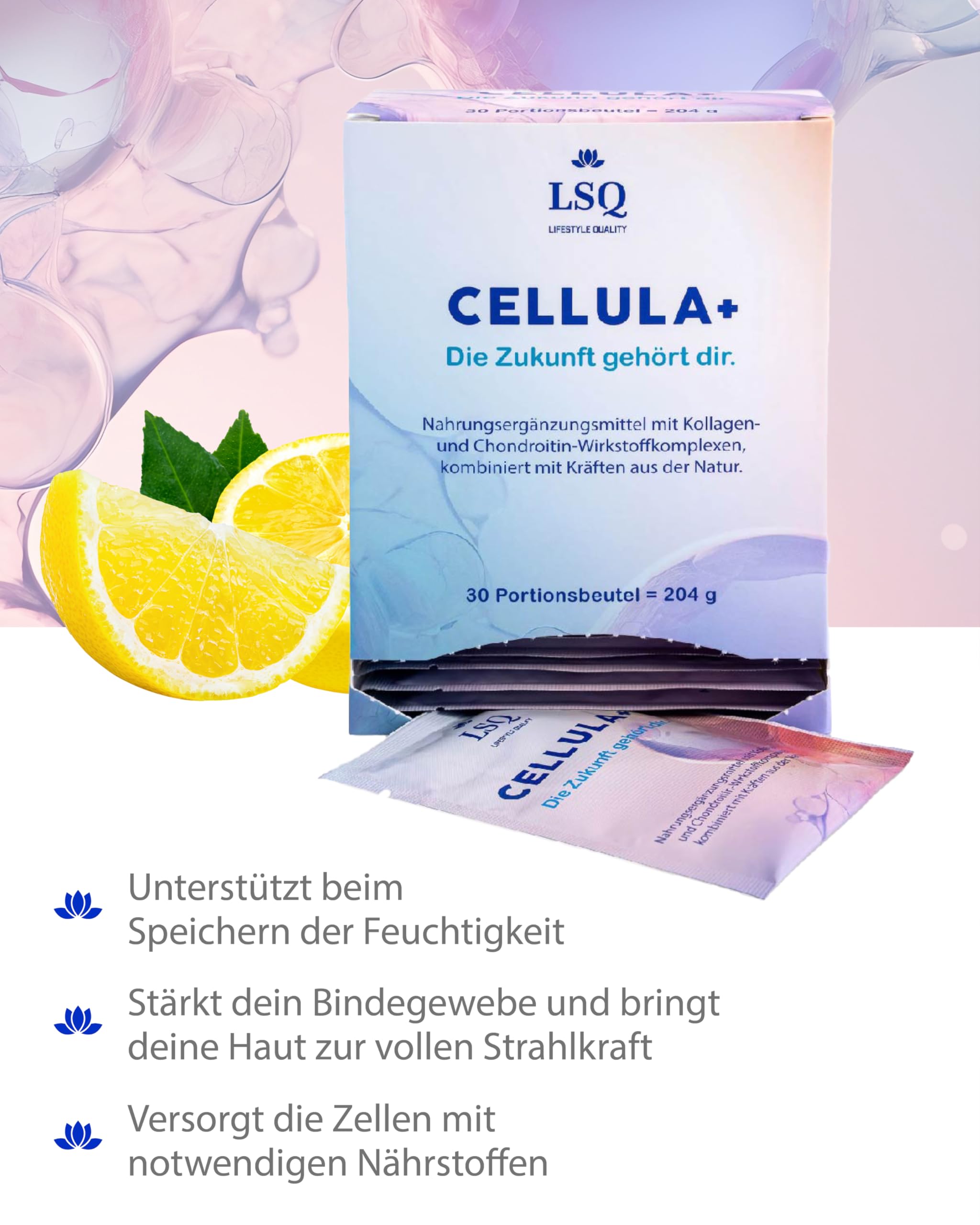 CELLULA+ Kollagen- / Chondroitinkomplex zum Trinken - Collagen Drink mit Hyaluron, Vitamin C & Kurkuma, Nahrungsergänzungsmittel für Haut, Bindegewebe, Gelenke & Knochen mit Anti Aging Effekt