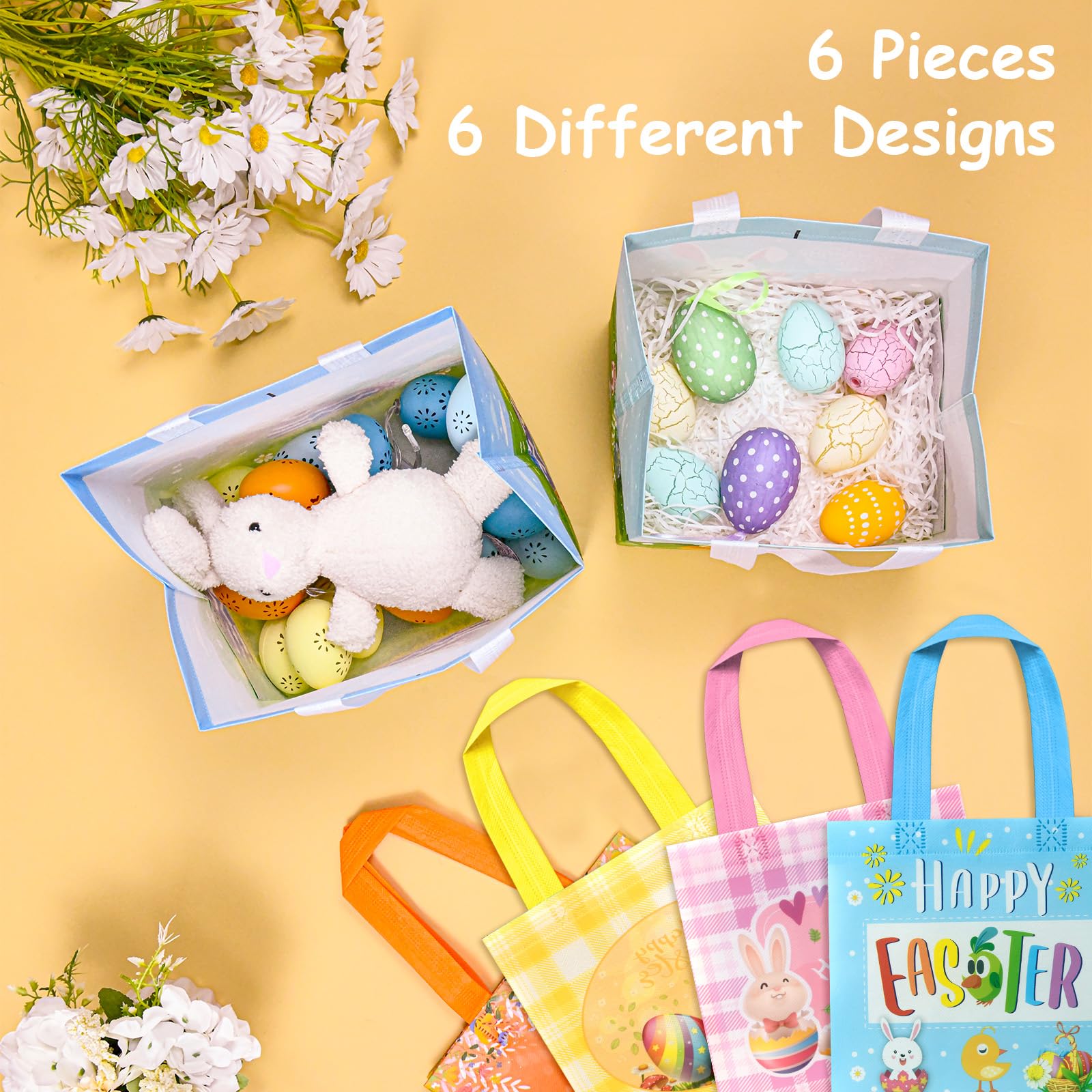 Easter Gift Bags, Gsctnn 5Pcs Easter Bunny Egg Hunt Tote Bags, Reusable Non-Woven Water Resistant Bag with Handles Kids Girls - Image 4