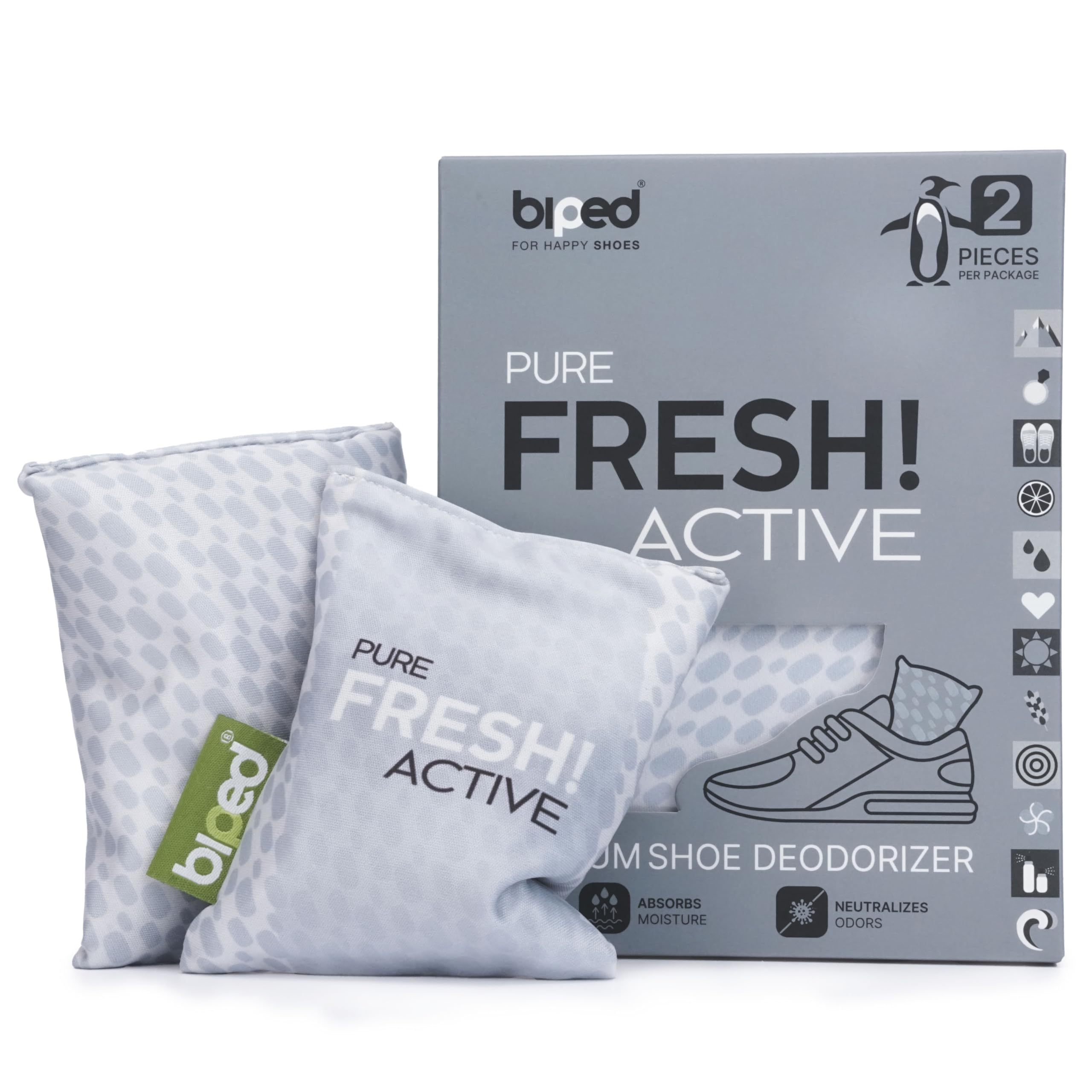 biped FRESH! ACTIVE – dezodorant do butów z bambusowym węglem aktywnym – poduszka zapachowa lub wersja PURE bez olejków – ogranicza pot i nieprzyjemny zapach, działa osuszająco z2926(PURE)