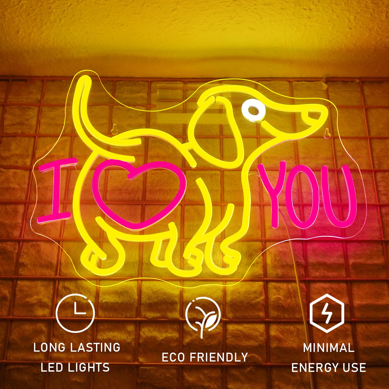 Ineonlife Love Neon Sign, Dachshund Lights, I Love You Art, Dimmable USB Regali per Gatti e Cani, San Valentino, Negozio Animali
