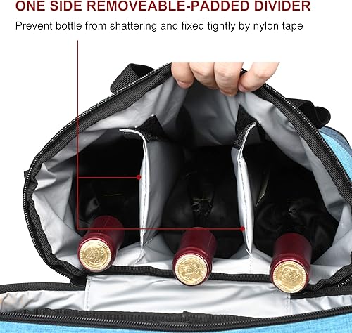 Miniatura 2 de Tirrinia Transportador de regalo de vino aislado  3 botellas de viaje acolchada bolsa de viaje para vino con asa y correa ajustable para el hombro,