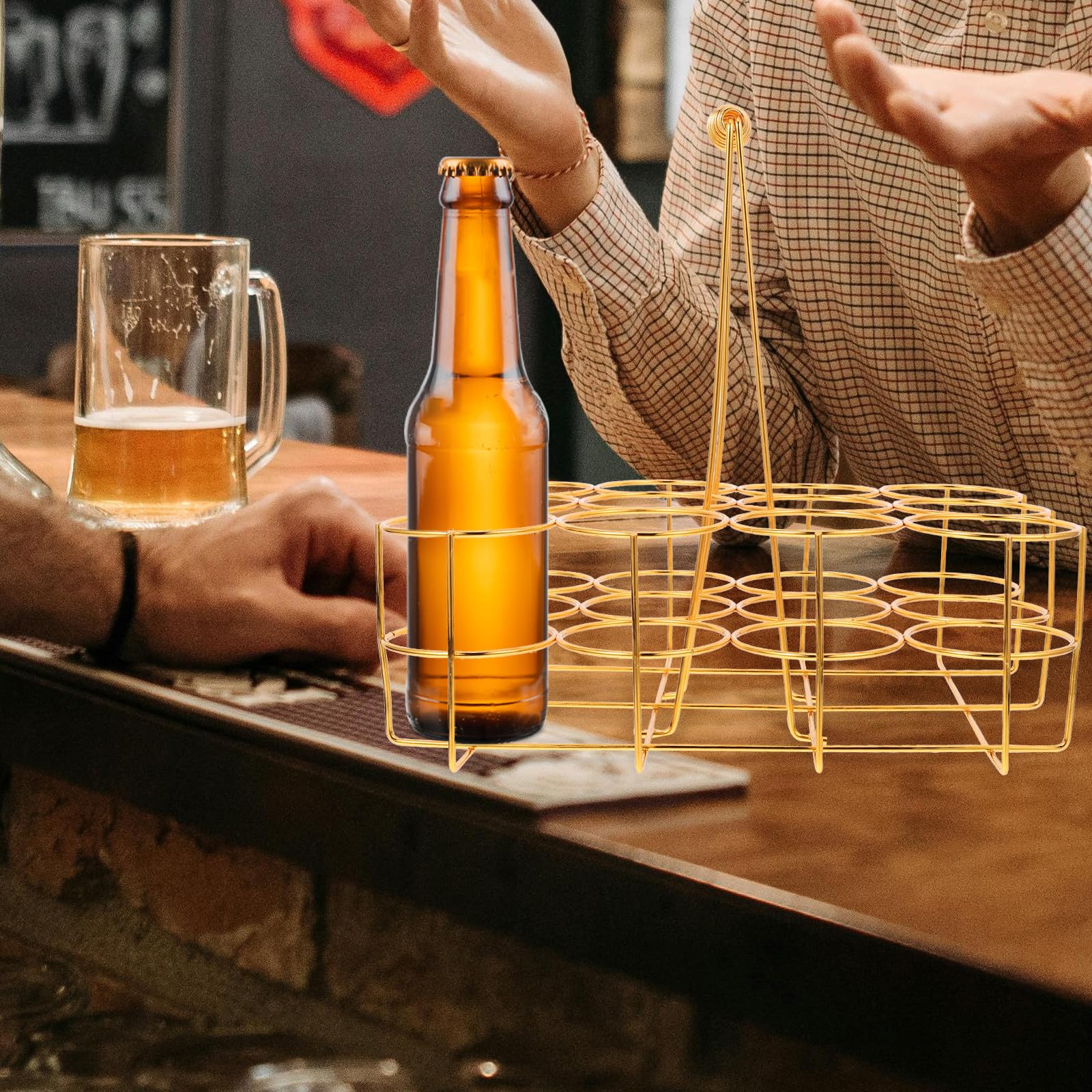 Beavorty Goldener Bierkorb Metall 12 Flaschen mit Griff für Bar und Ktv Praktische Bieraufbewahrung für Flaschen
