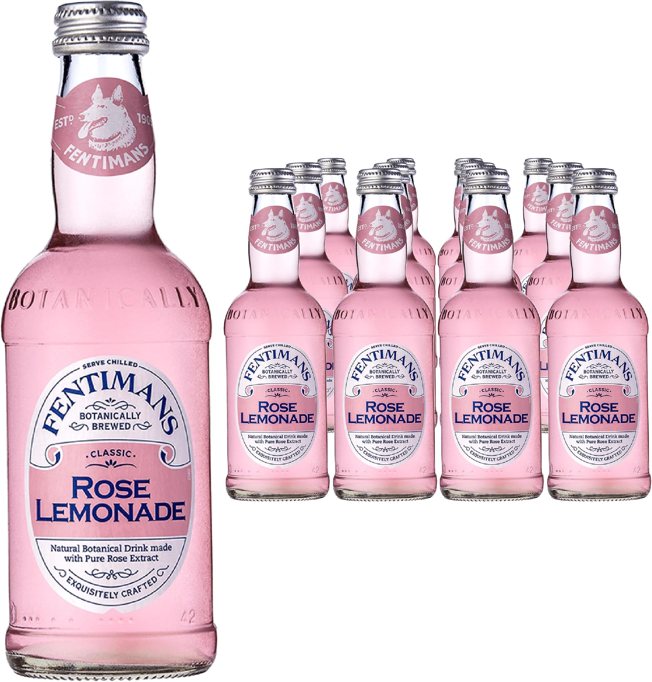 Fentimans Rose Lemonade - Botanically Brewed Lemonade made with Lemon Juice - Exquisitely Crafted & Refreshing Soft Drinks - Gluten-Free and Vegan Friendly Soft Drinks - 12 x 275ml Bottles