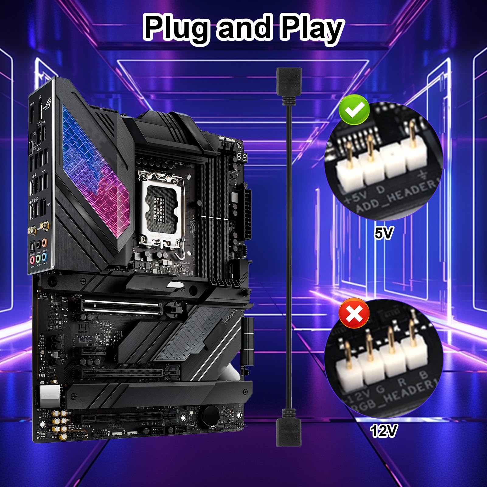 ARGB-Verlängerungskabel, 5 V, 3-polig, ARGB, 1-zu-1-Buchse auf Buchse, Kabelverlängerung, PC für Computergehäuse-Lüfter und adressierbare LED-Streifen, RGB-Splitterkabel (5-V-Verlängerungskabel