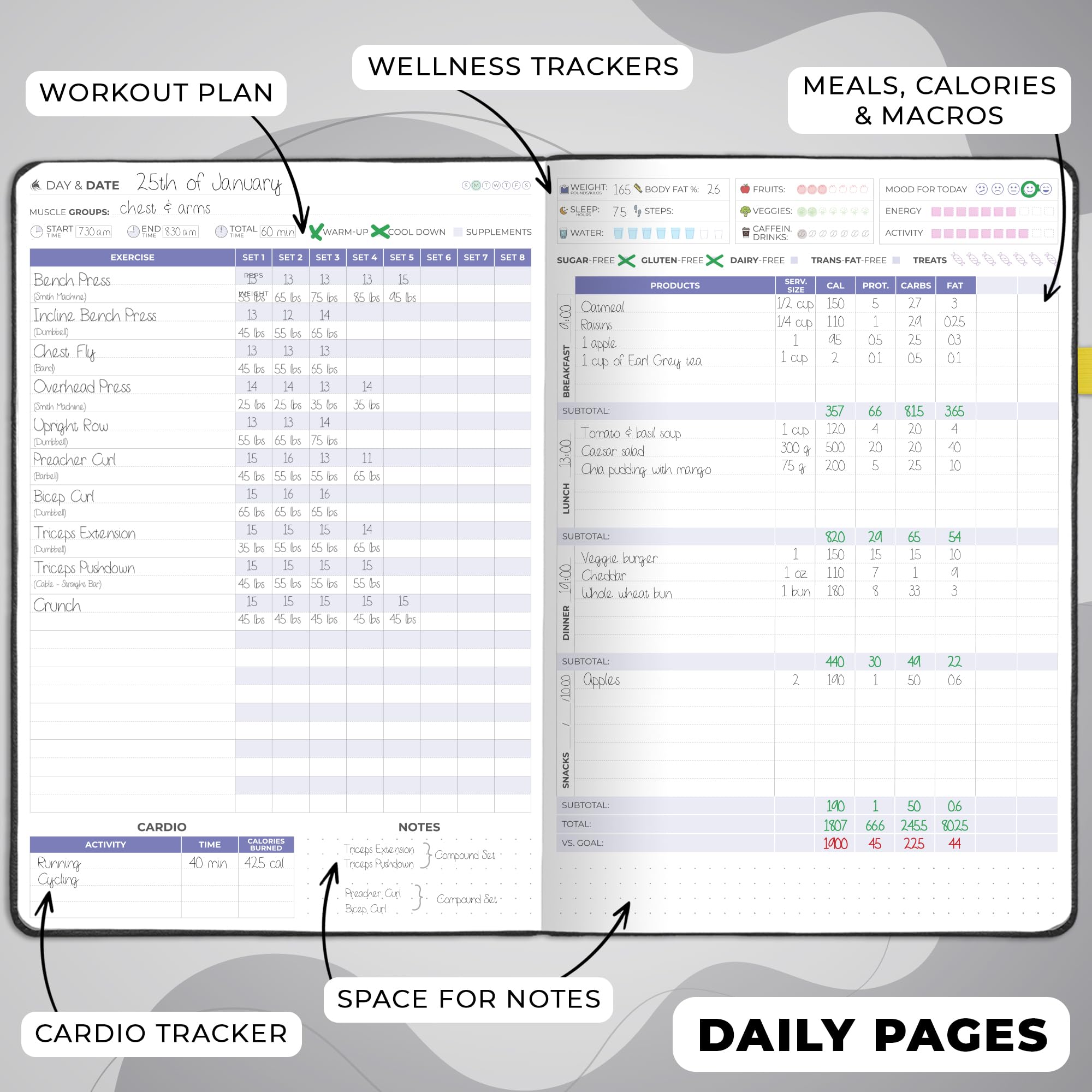 Clever Fox Fitness & Food Journal PRO, Daily Workout & Meal Planner for Women & Men, Exercise & Weight Loss Diary Notebook - Image 3