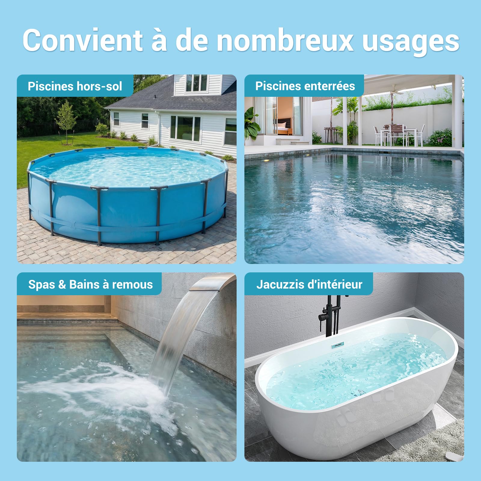 Nettoyeur de Piscine sans Fil 2 en 1 Rechargeable, Autonomie 45 Min, Aspirateur Puissant pour Piscines Hors-Sol et Spas, Perche Télescopique 160 cm