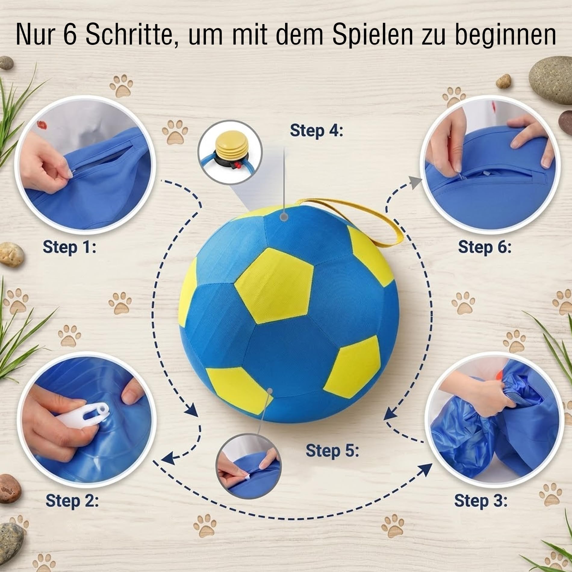 Generisch Hundespielbälle, große aufblasbare Spielzeugbälle für Haustiere, Innen- und Außenfußball für Hunde mit Griff, Ausdauertraining für Hunde (D, 45CM)