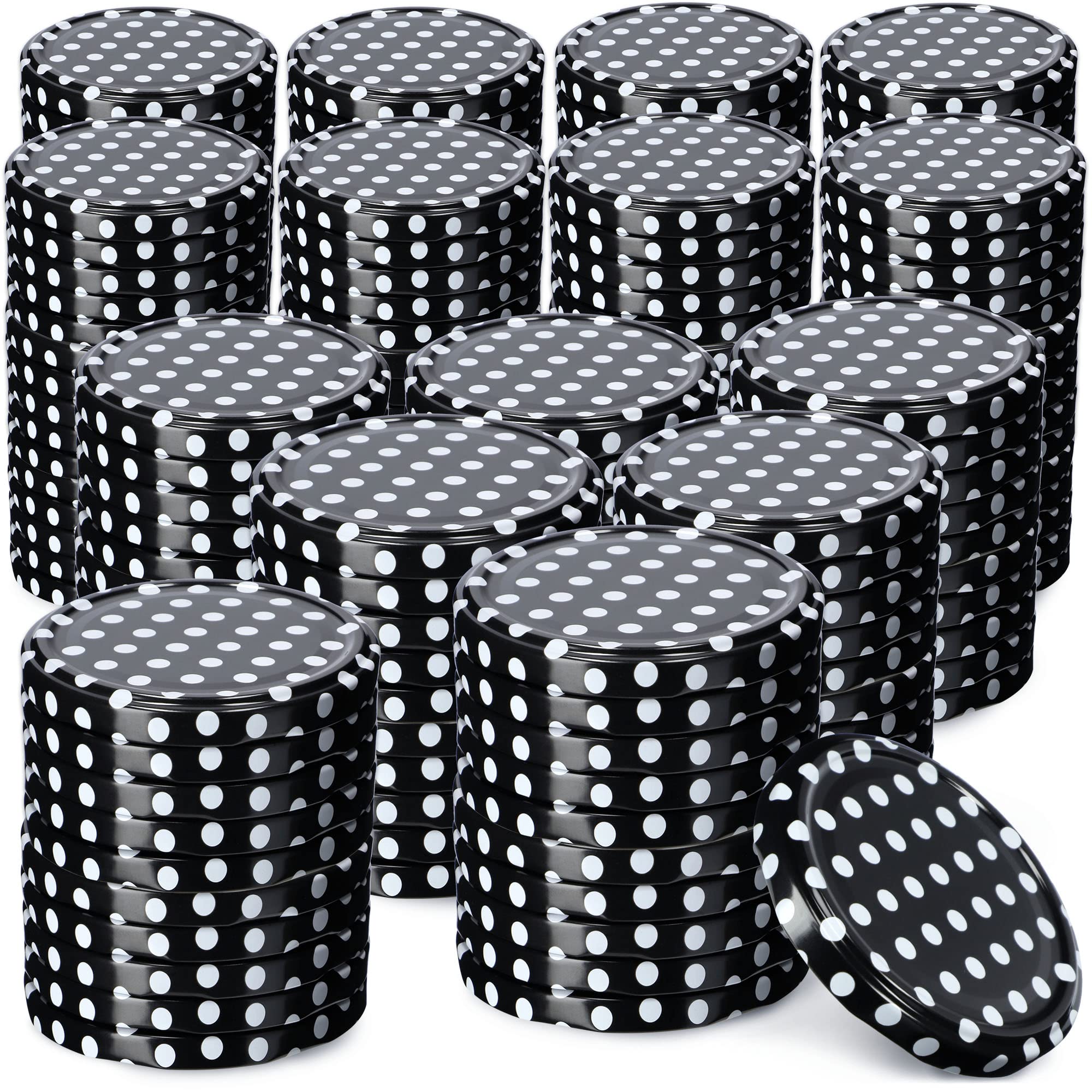 KADAX Schraubdeckel fi82 mm, Twist-Off-Deckel Set aus Metall, Ersatzdeckel für Einmachgläser, Deckel mit 6 Einrastzähnen für Sturzgläser und Einmachgläser (Schwarz gepunktet, 200 Stück)