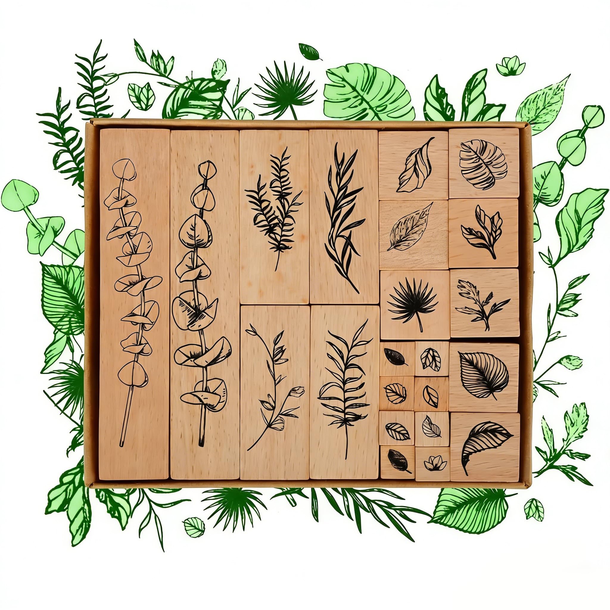 QYINXIU 22 Pcs Plant Wooden Rubber Stamps Set, Plant Decorative Wooden Stamp DIY Craft Wooden Rubber Stamps for DIY Craft, Letters Diary and Crafts Scrapbooking